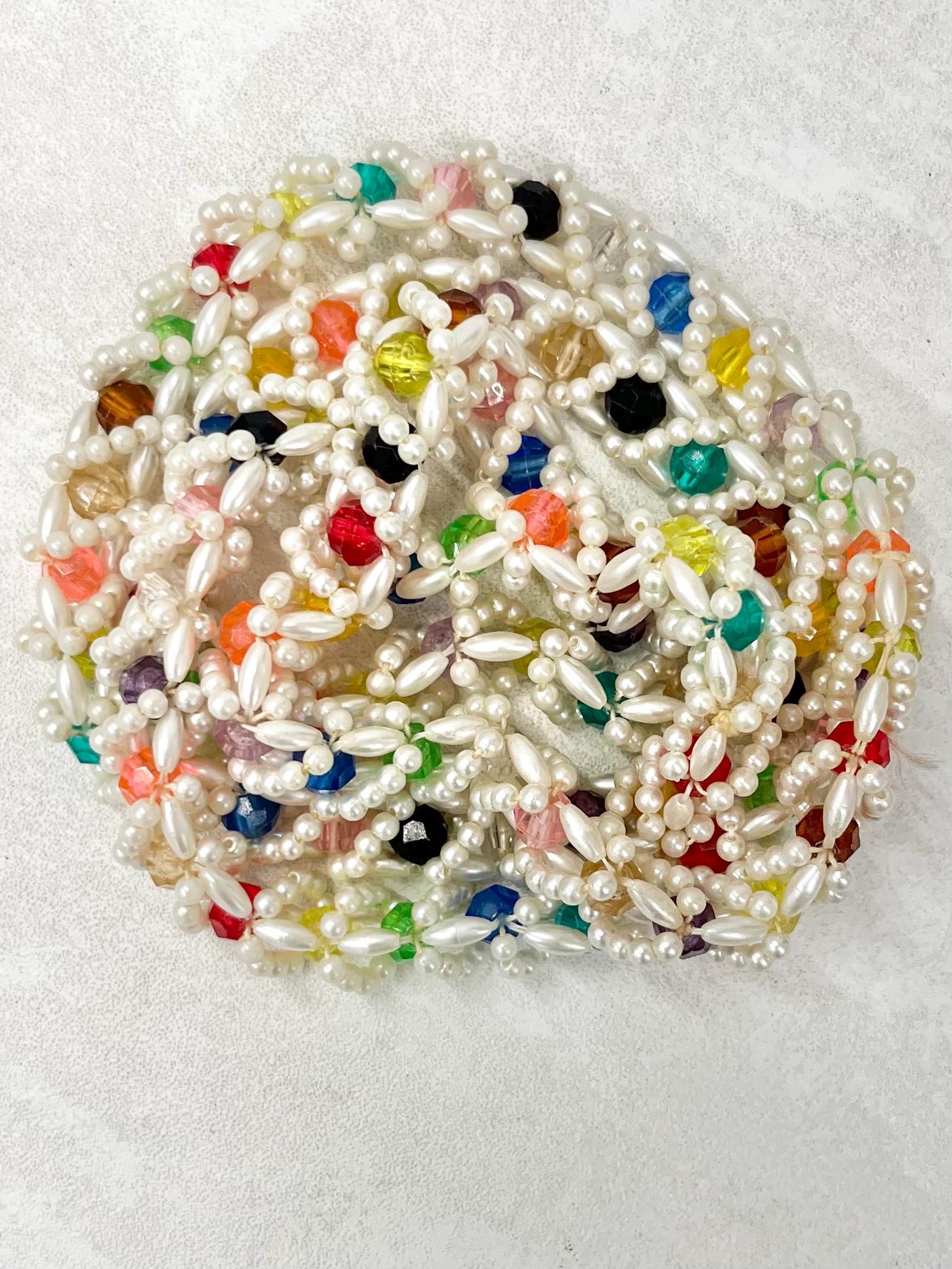 Vintage 1980’s White Acrylic Pearl & Multi Coloured Faceted Bead Necklace Fabulous Kitsch Crocheted Style Necklace MillyOliverVintage