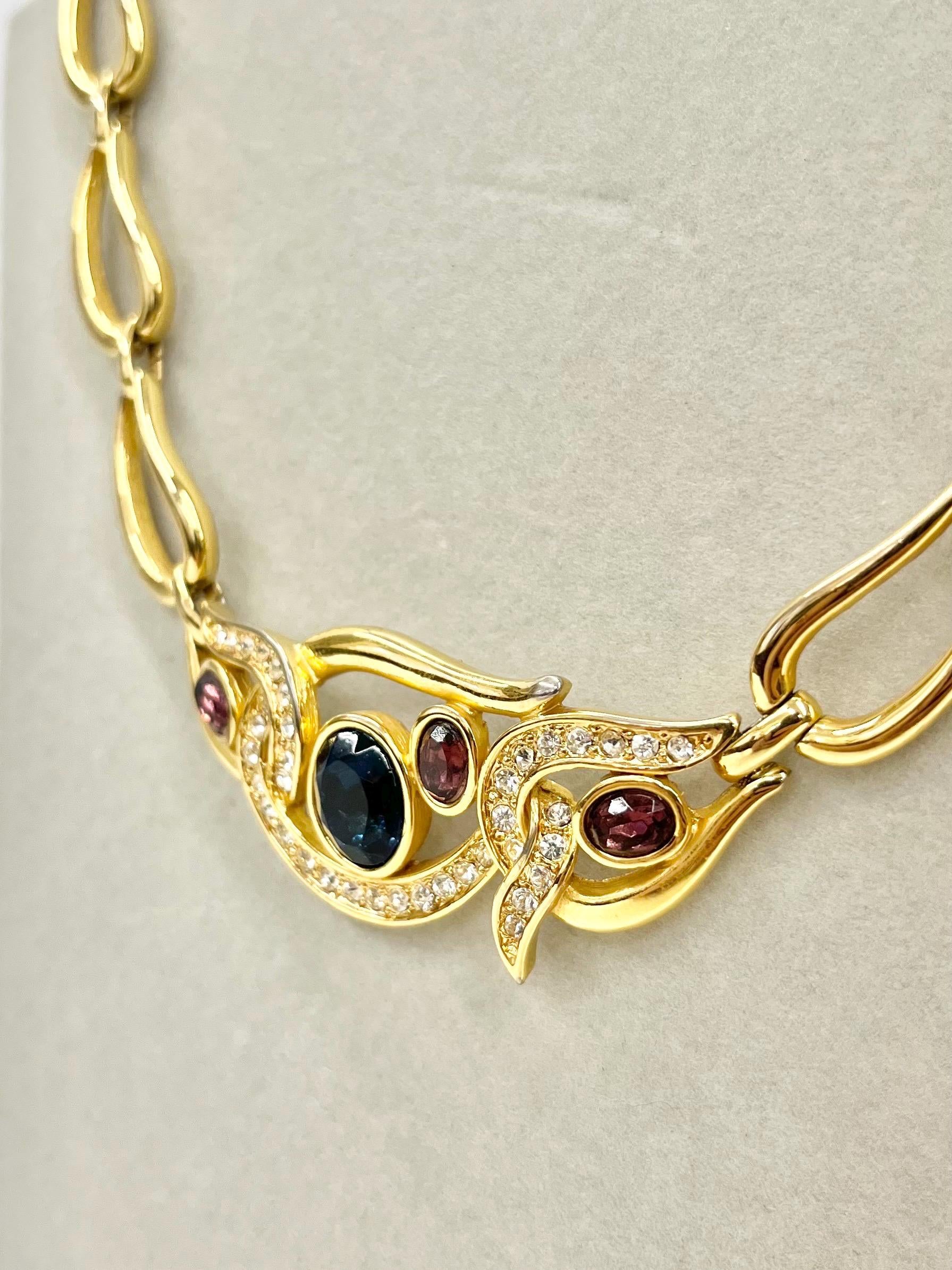 Vintage Leritz Pink & Blue Glass Stone Gold Plated Necklace Collar Excellent Quality Vintage Jewellery 16” Long with 2” Extender MillyOliverVintage