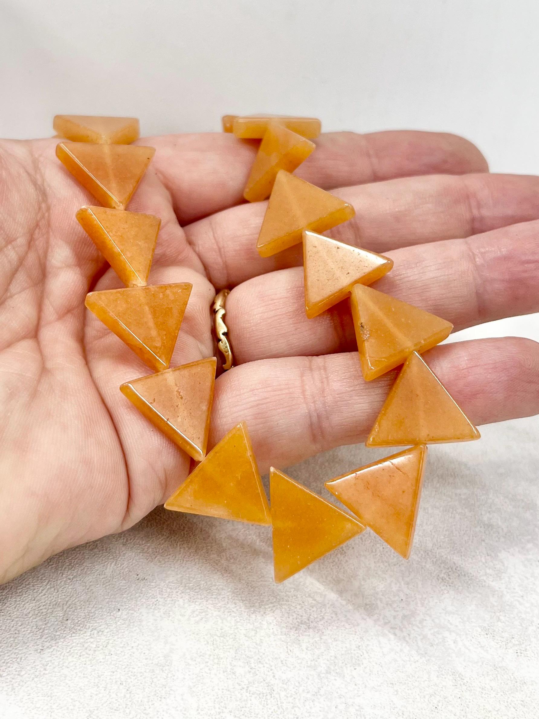 Vintage Triangle Orange Aventurine Beaded Necklace Unusual Semi Precious Necklace 17” Long MillyOliverVintage