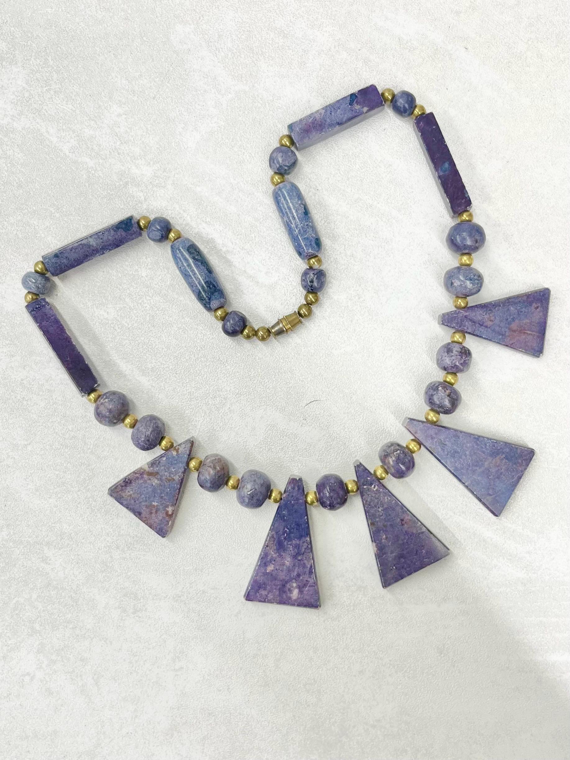 Vintage Triangle Beaded Purple Semi Precious Beaded Necklace Unusual & Unique Semi Precious Stone Necklace 18” Long MillyOliverVintage