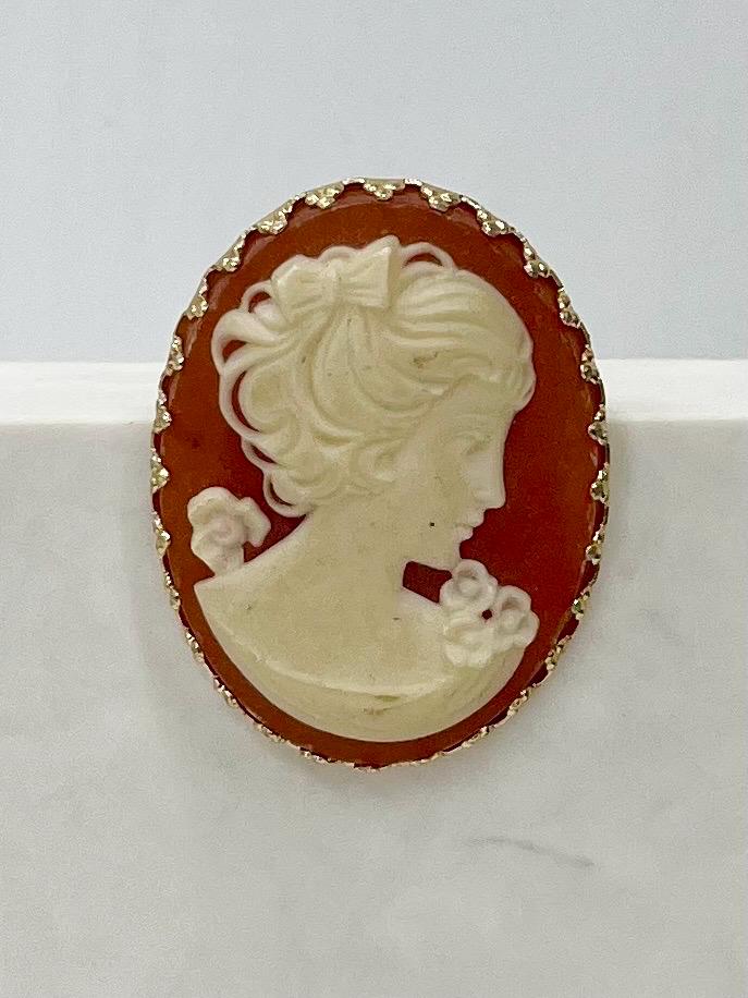 Vintage Large Faux Orange & Cream Cameo Brooch in a Gold Tone Setting Victorian Style MillyOliverVintage