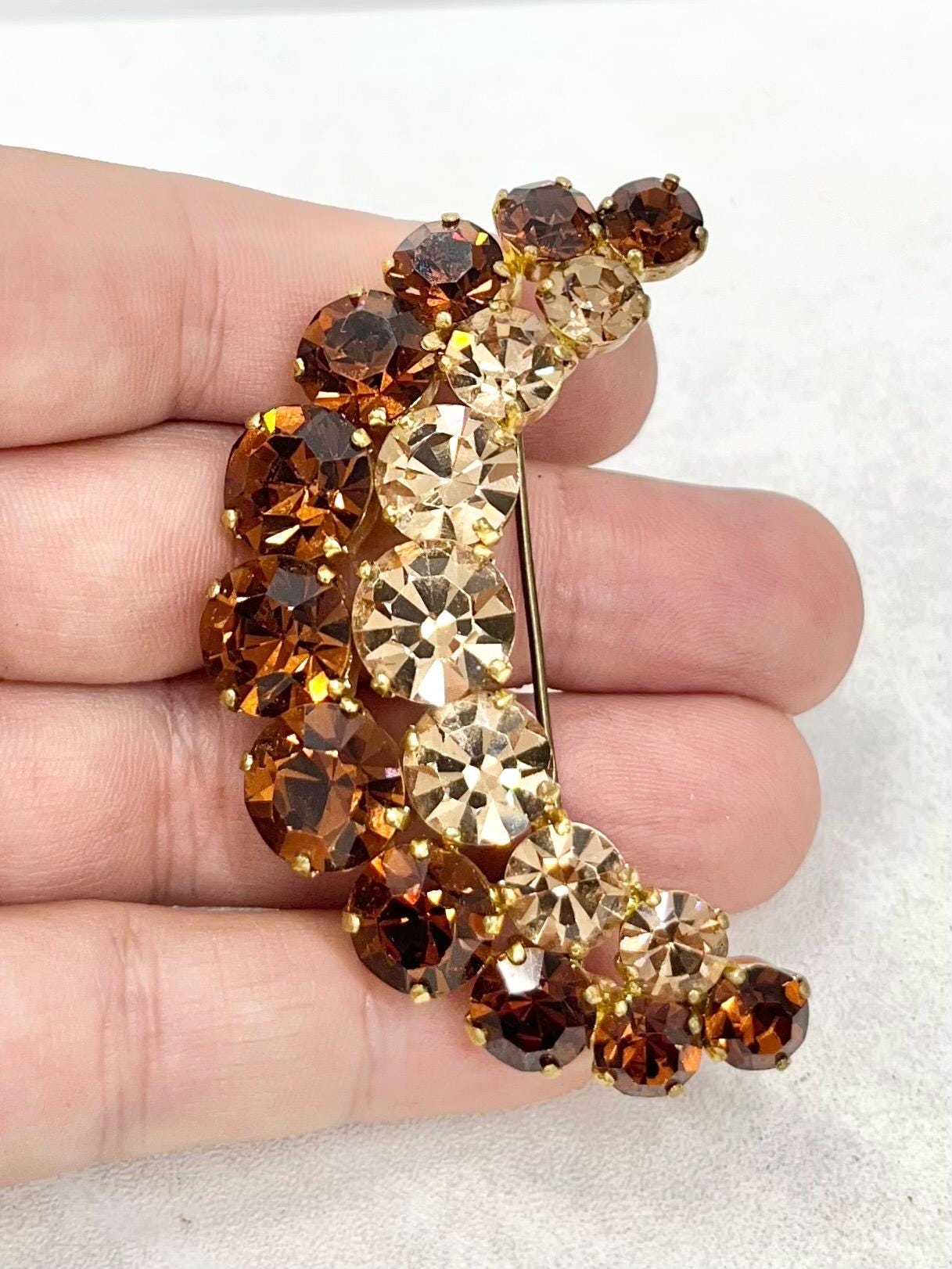 Vintage Large Autumnal Moon Glass Crystal Statement Brooch in a Gold Tone Setting Brown & Gold Exceptional Quality Vintage Brooch MillyOliverVintage