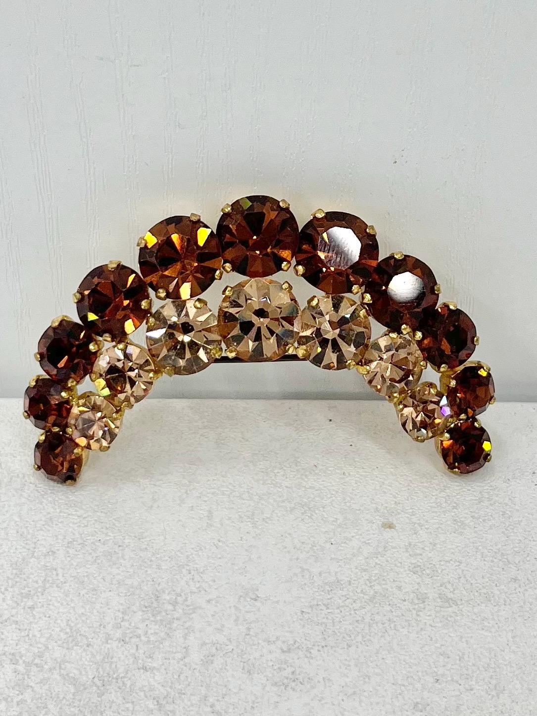 Vintage Large Autumnal Moon Glass Crystal Statement Brooch in a Gold Tone Setting Brown & Gold Exceptional Quality Vintage Brooch MillyOliverVintage