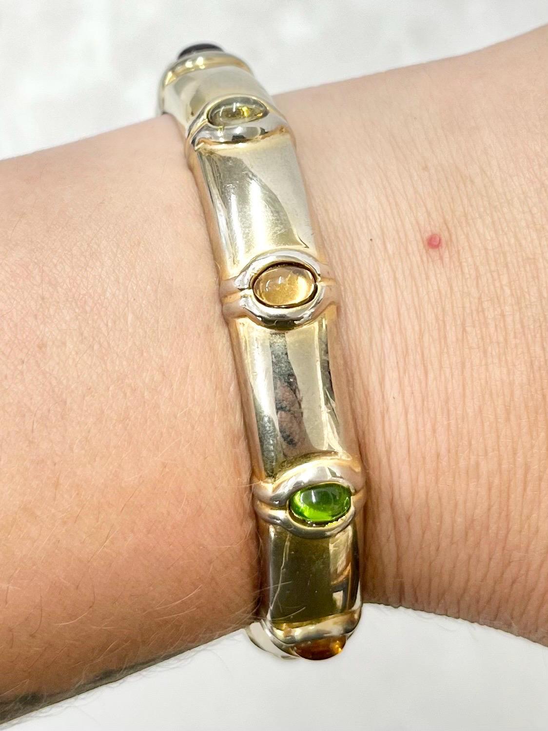 Vintage Gold Plated 1970’s Glass Cabochon Set Hindged Bangle MillyOliverVintage