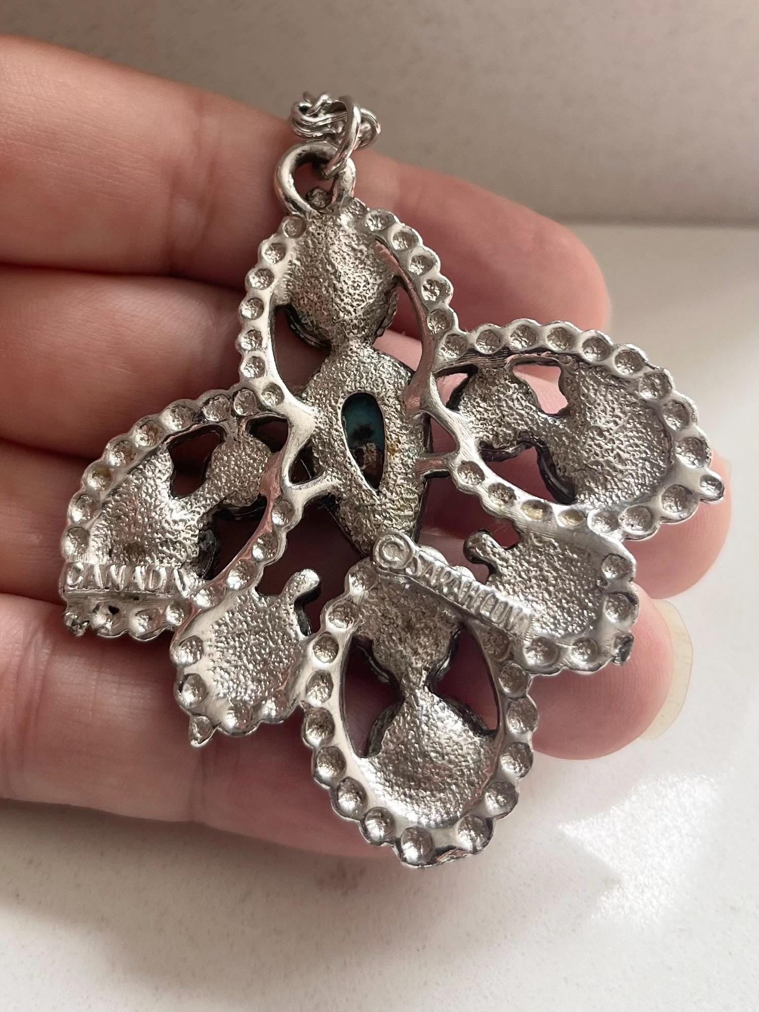 Vintage 1970’s Sarah Coventry Imperial Collection Pendant with Faux Turquoise Stones & Amethyst Crystals with a 24” Silver Tone Chain MillyOliverVintage
