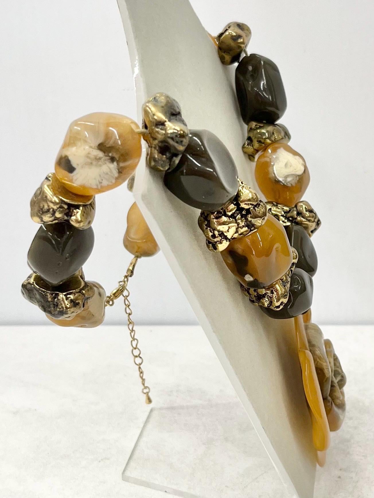 Vintage Over Sized Chunky Flower Drop Acrylic / Resin Necklace in Browns and Golds 20” with a 2” Extender Chain MillyOliverVintage