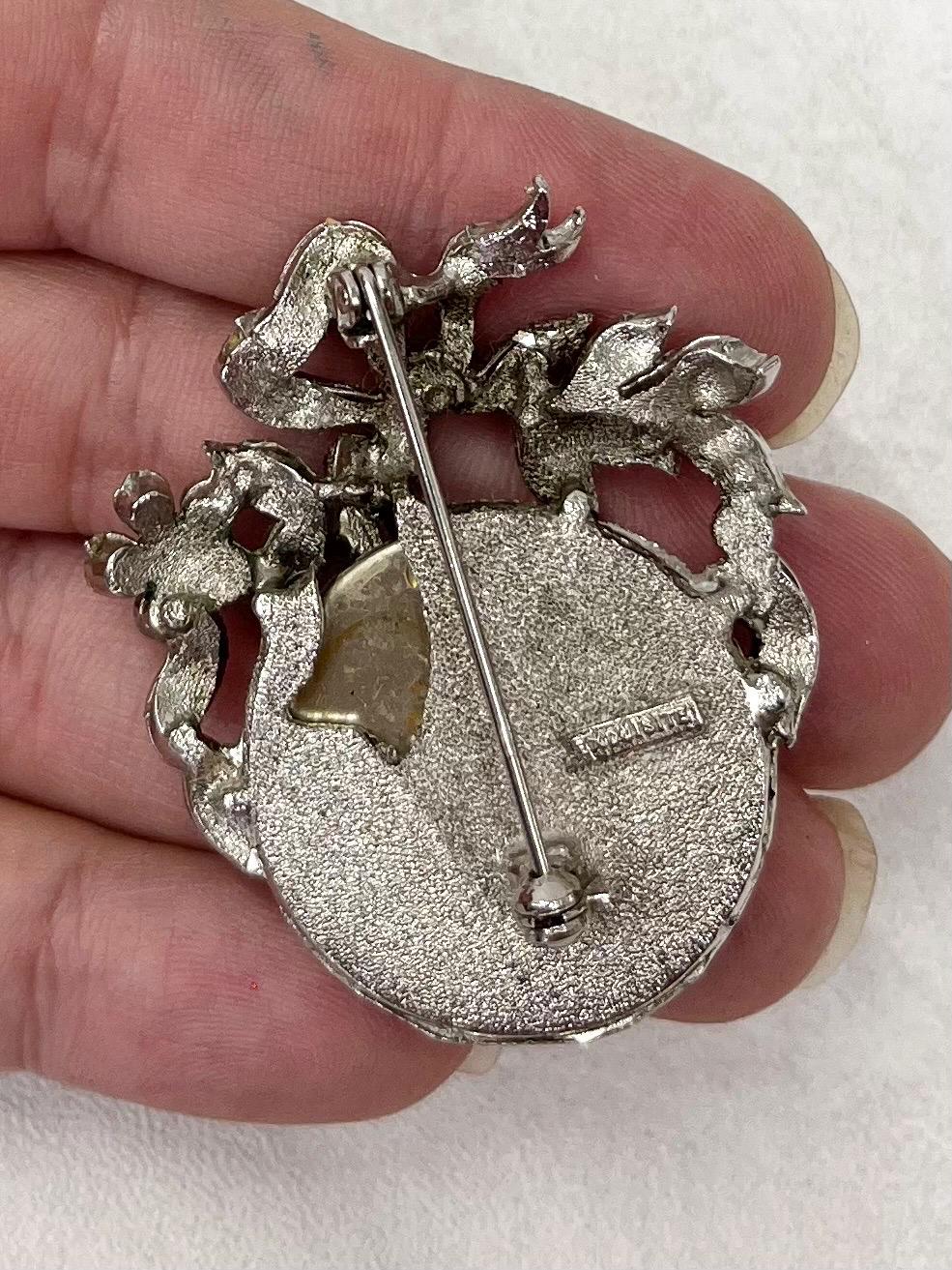 Vintage Silver Tone Real Butterfly Wing Marcasite & Pearl Brooch by Exquisite Costume Jewellery Statement Piece MillyOliverVintage