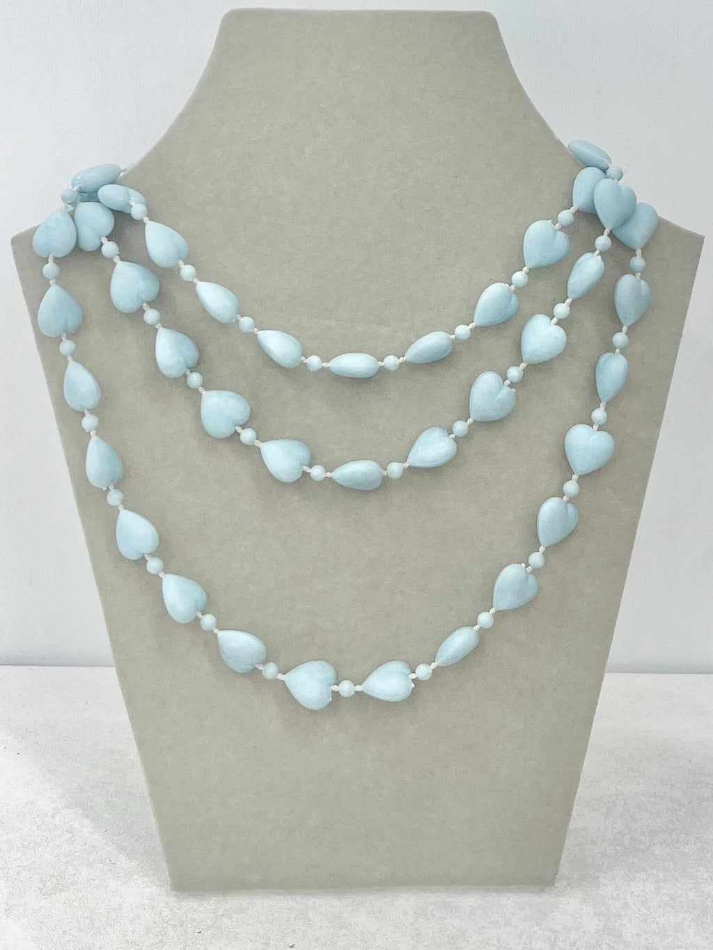 Super Kitsch Acrylic Heart Bead Long Necklace 47” - Choice of Pastel Colours - Tan Peach Sky Blue Yellow Mint Green MillyOliverVintage