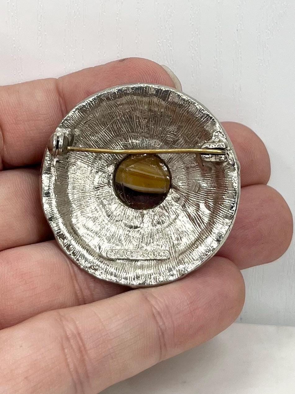 Vintage Hollywood Round Etruscan / Celtic Style Brown Glass Cabochon Brooch Great Quality Vintage Brooch MillyOliverVintage