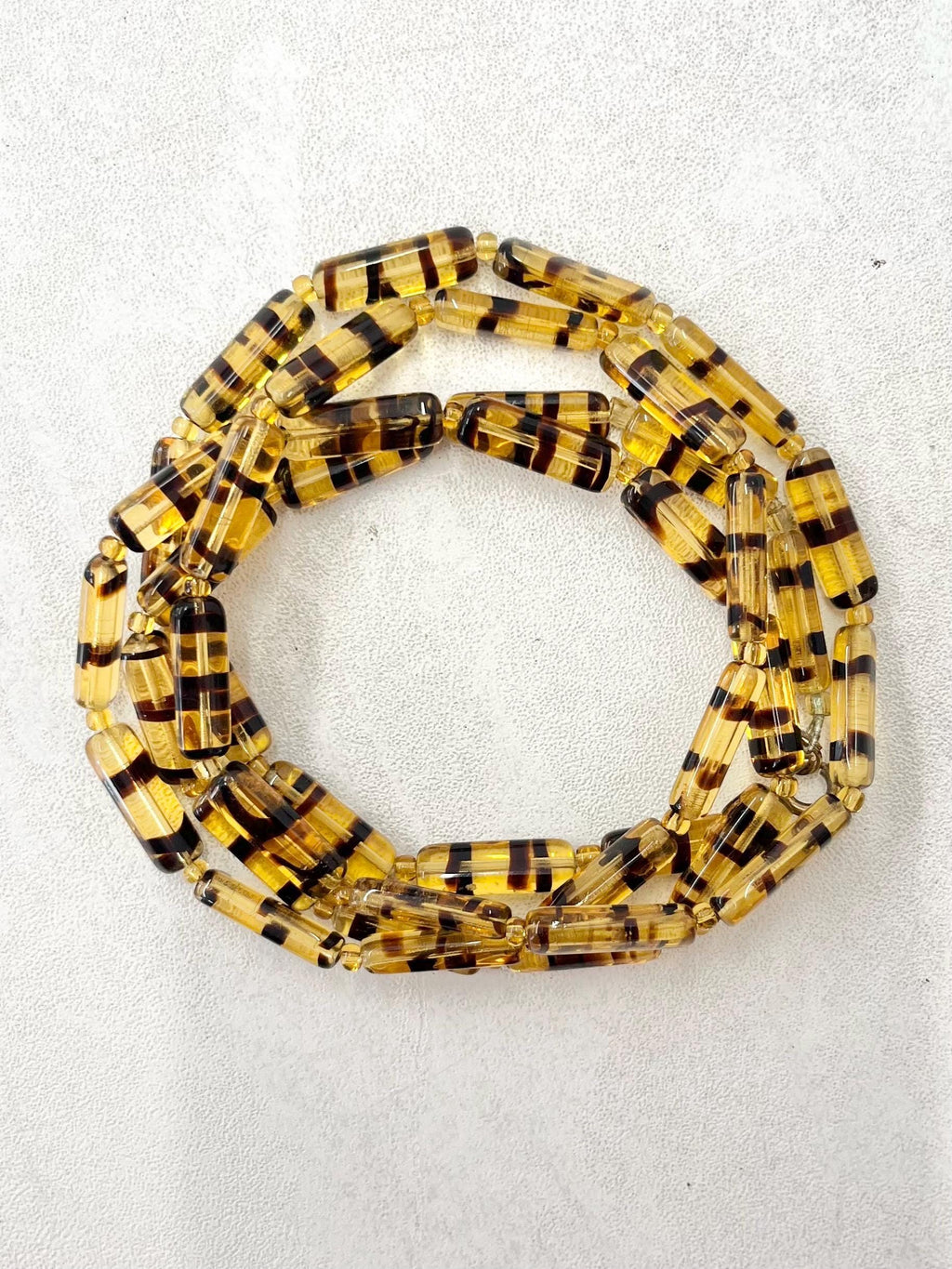 Vintage Topaz Coloured Tigers Stripe Rectangular Glass Bead Long Necklace Excellent Quality Beads Vintage Jewellery 35” MillyOliverVintage
