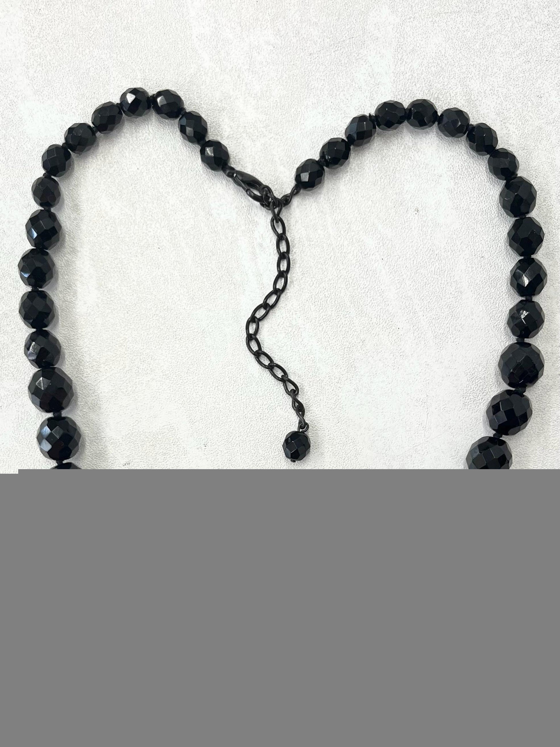 Vintage Hand Knotted Graduated Black Czech Glass Bead Necklace 18” Long with a 4” Extender Chain MillyOliverVintage