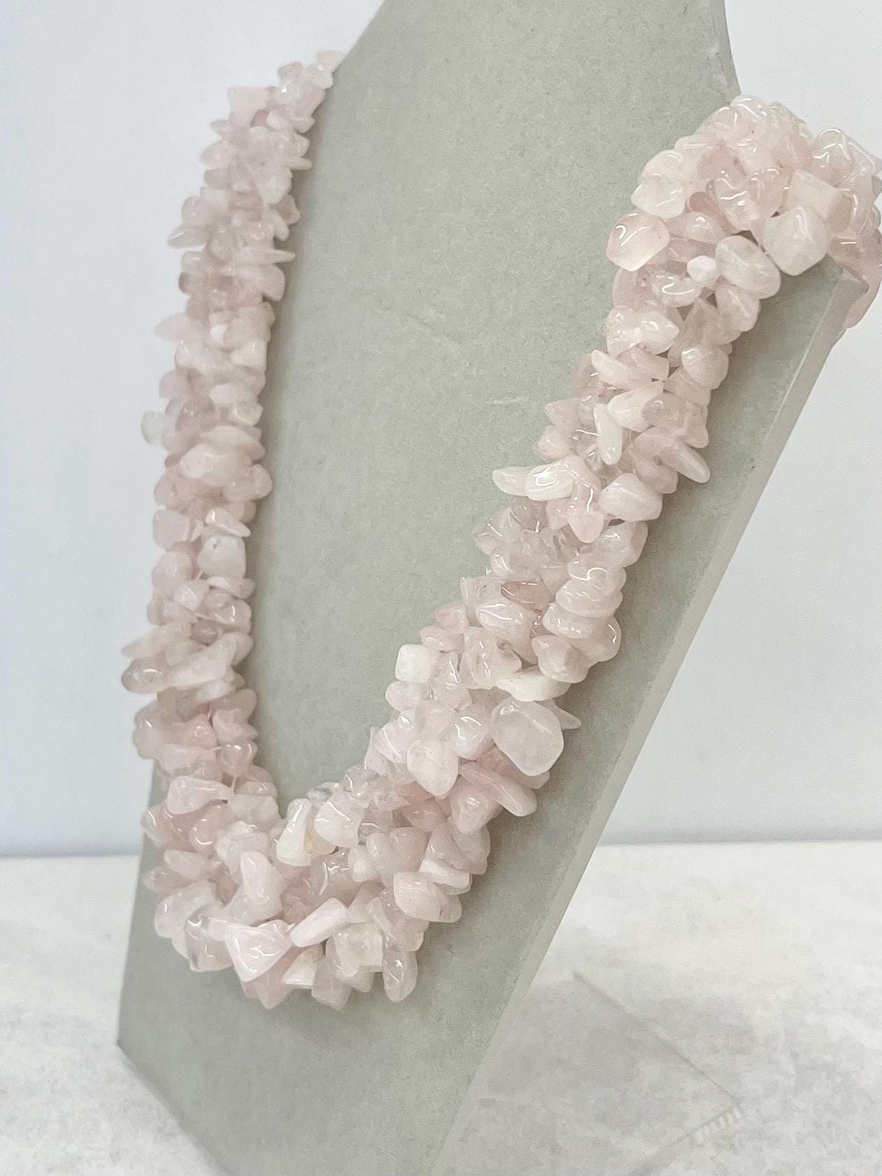 Vintage Handmade Chunky Pink Rose Quartz Cluster Necklace 18” Long MillyOliverVintage