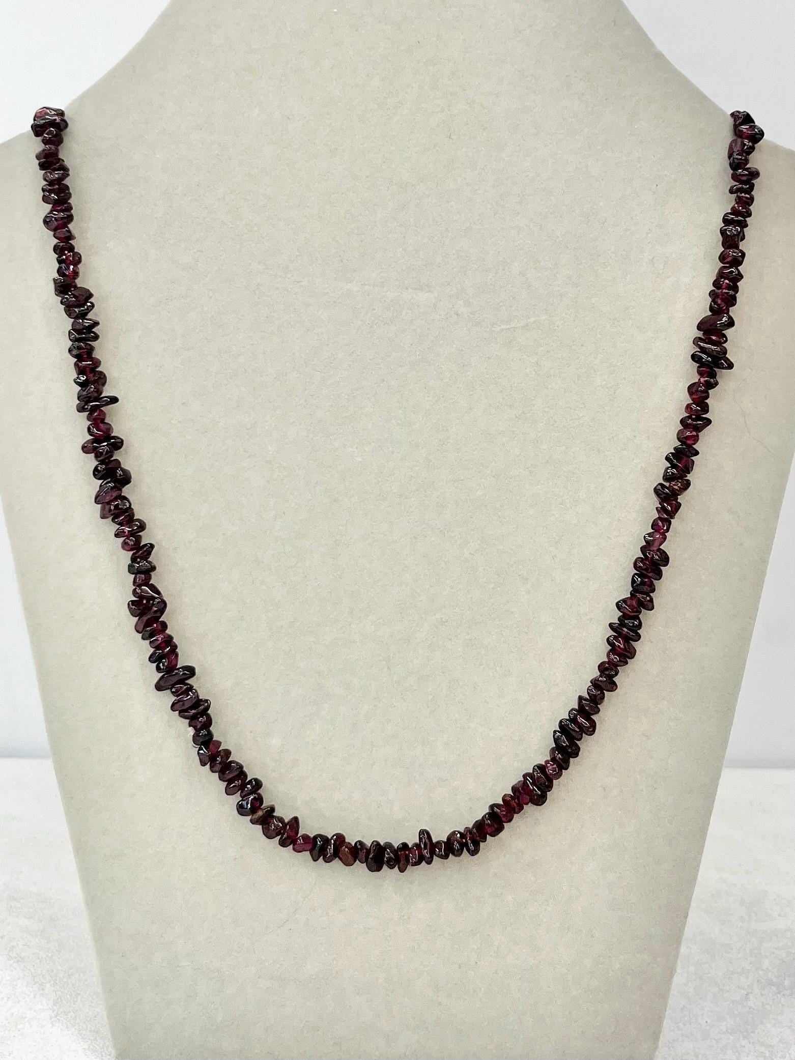 Vintage Garnet Bead Chip Necklace with a Brass Barrel Clasp 18” MillyOliverVintage