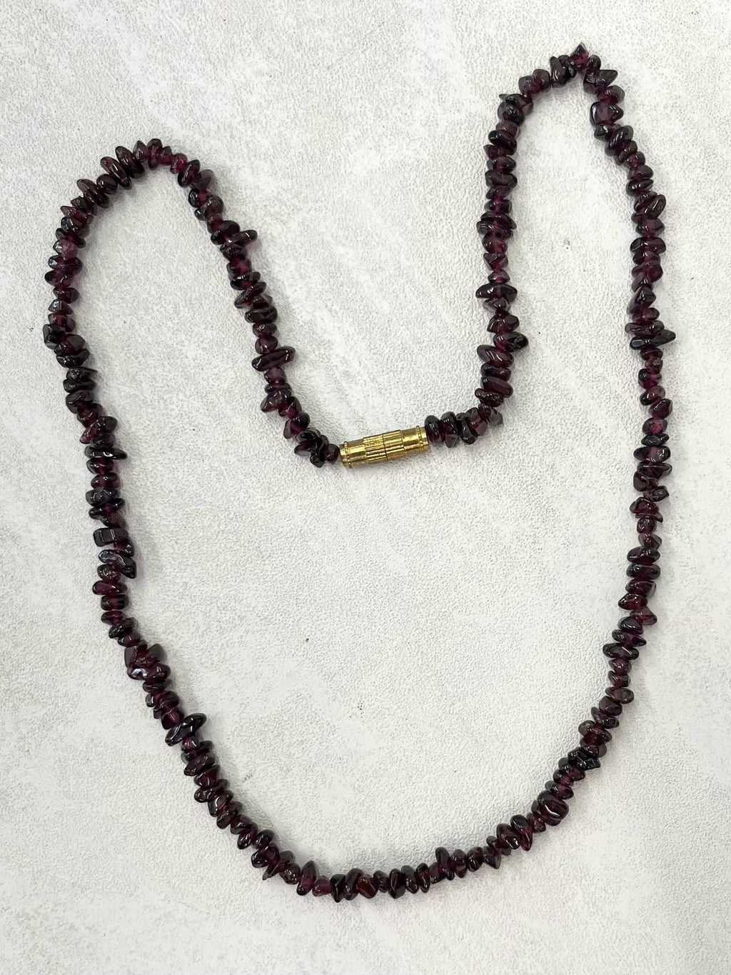 Vintage Garnet Bead Chip Necklace with a Brass Barrel Clasp 18” MillyOliverVintage