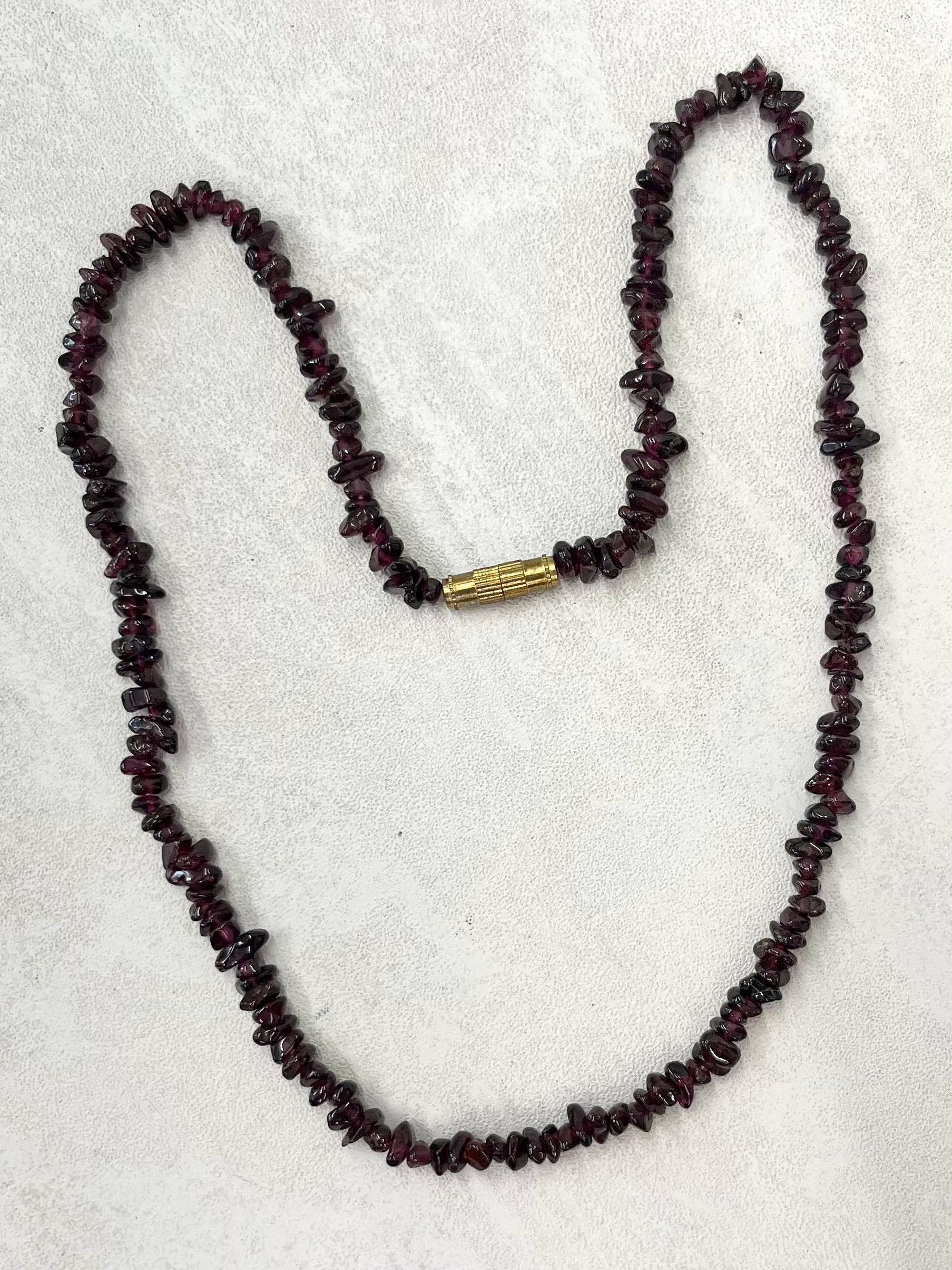 Vintage Garnet Bead Chip Necklace with a Brass Barrel Clasp 18” MillyOliverVintage