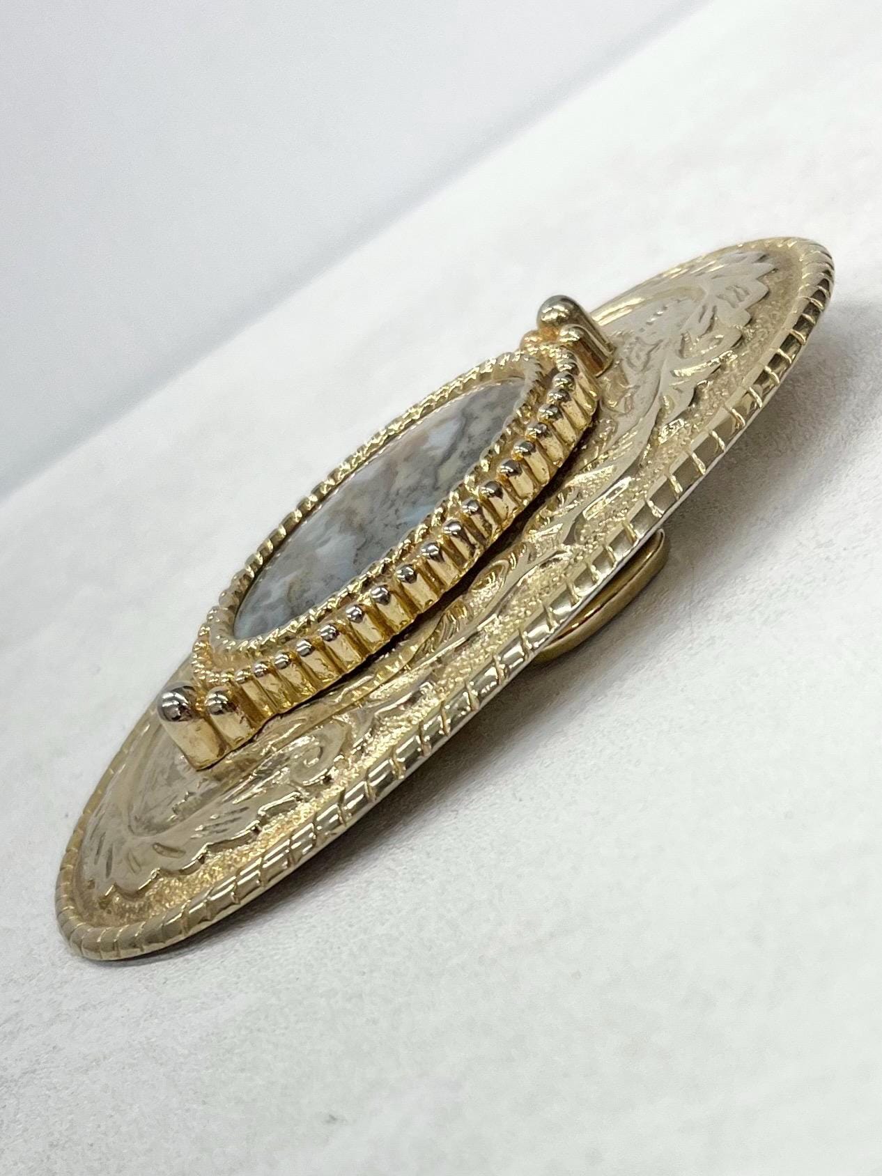 Vintage Heavy Brass Real Agate Semi Precious Gemstone Belt Buckle MillyOliverVintage