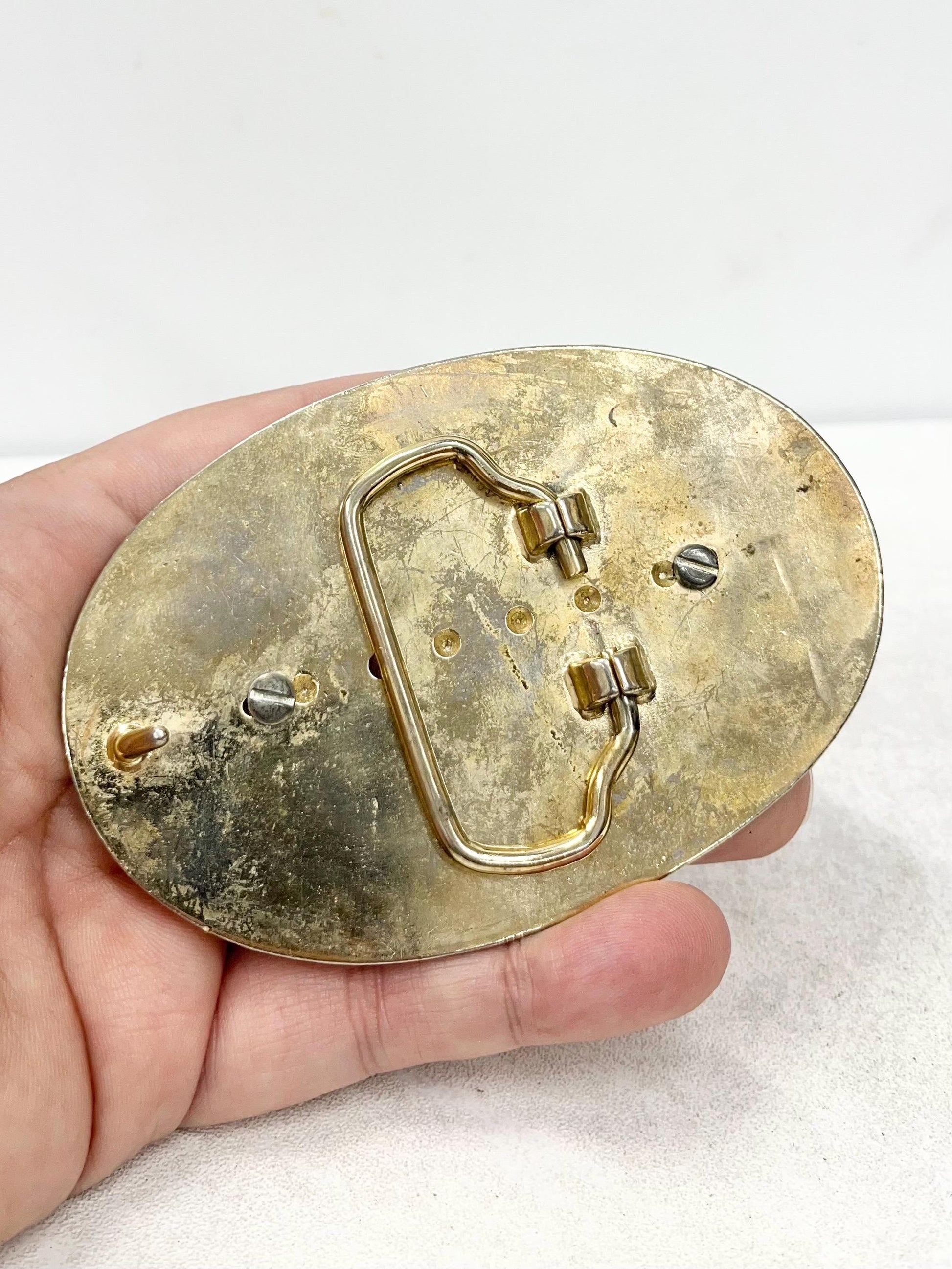 Vintage Heavy Brass Real Agate Semi Precious Gemstone Belt Buckle MillyOliverVintage