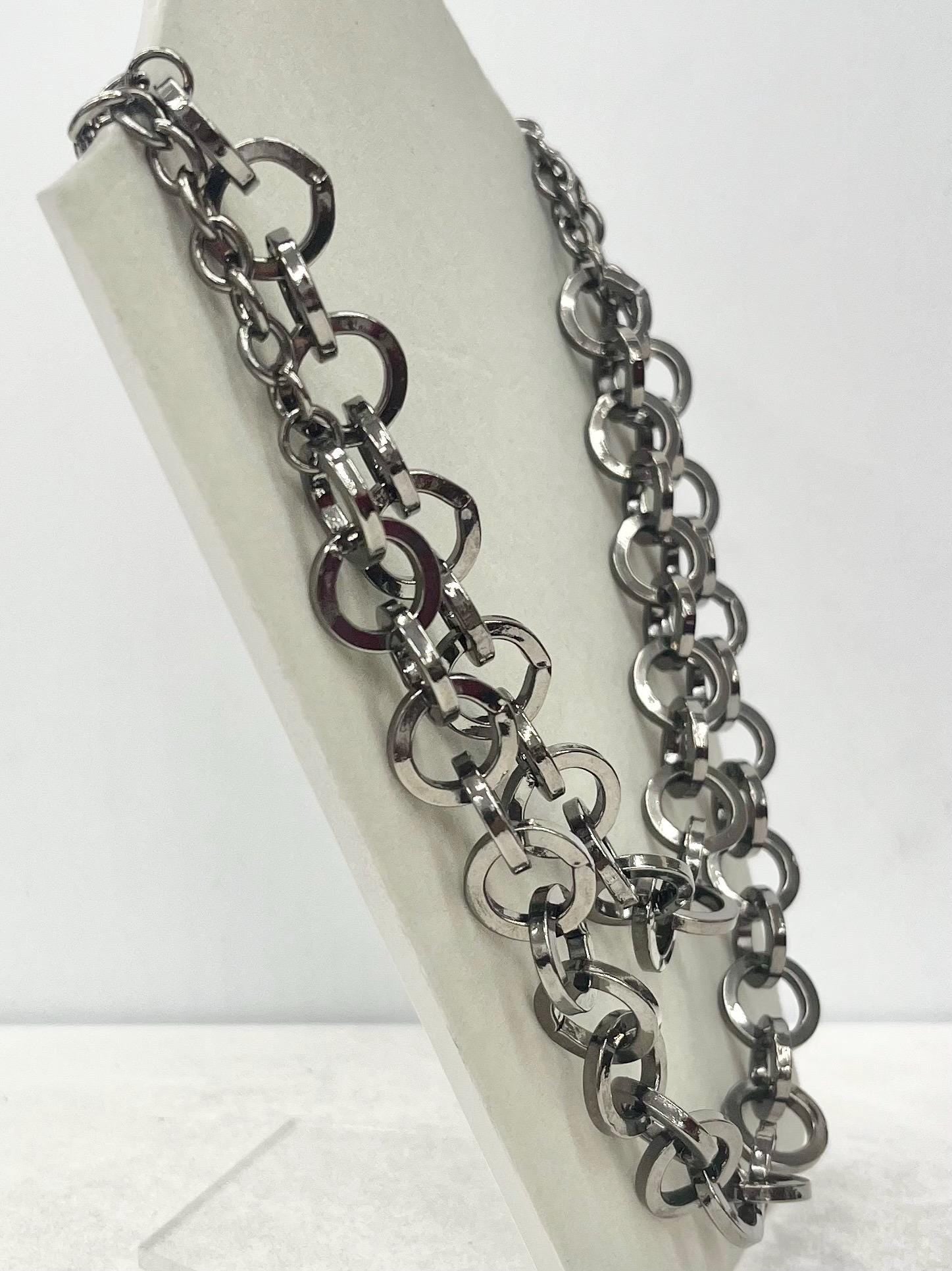 Edgy Chunky Two Strand Gun Metal Ring Chain Necklace - by Milly Oliver MillyOliverVintage