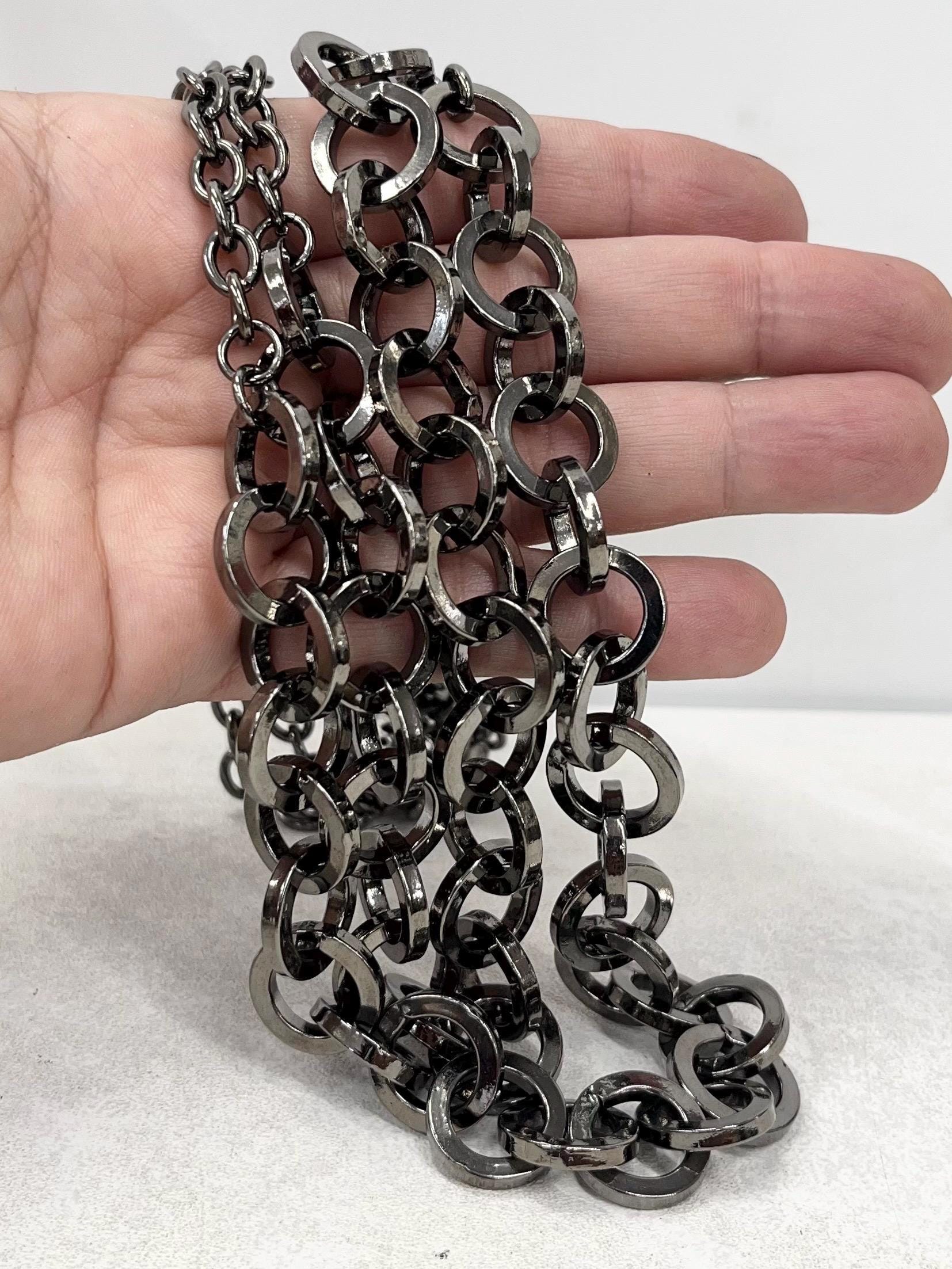 Edgy Chunky Two Strand Gun Metal Ring Chain Necklace - by Milly Oliver MillyOliverVintage