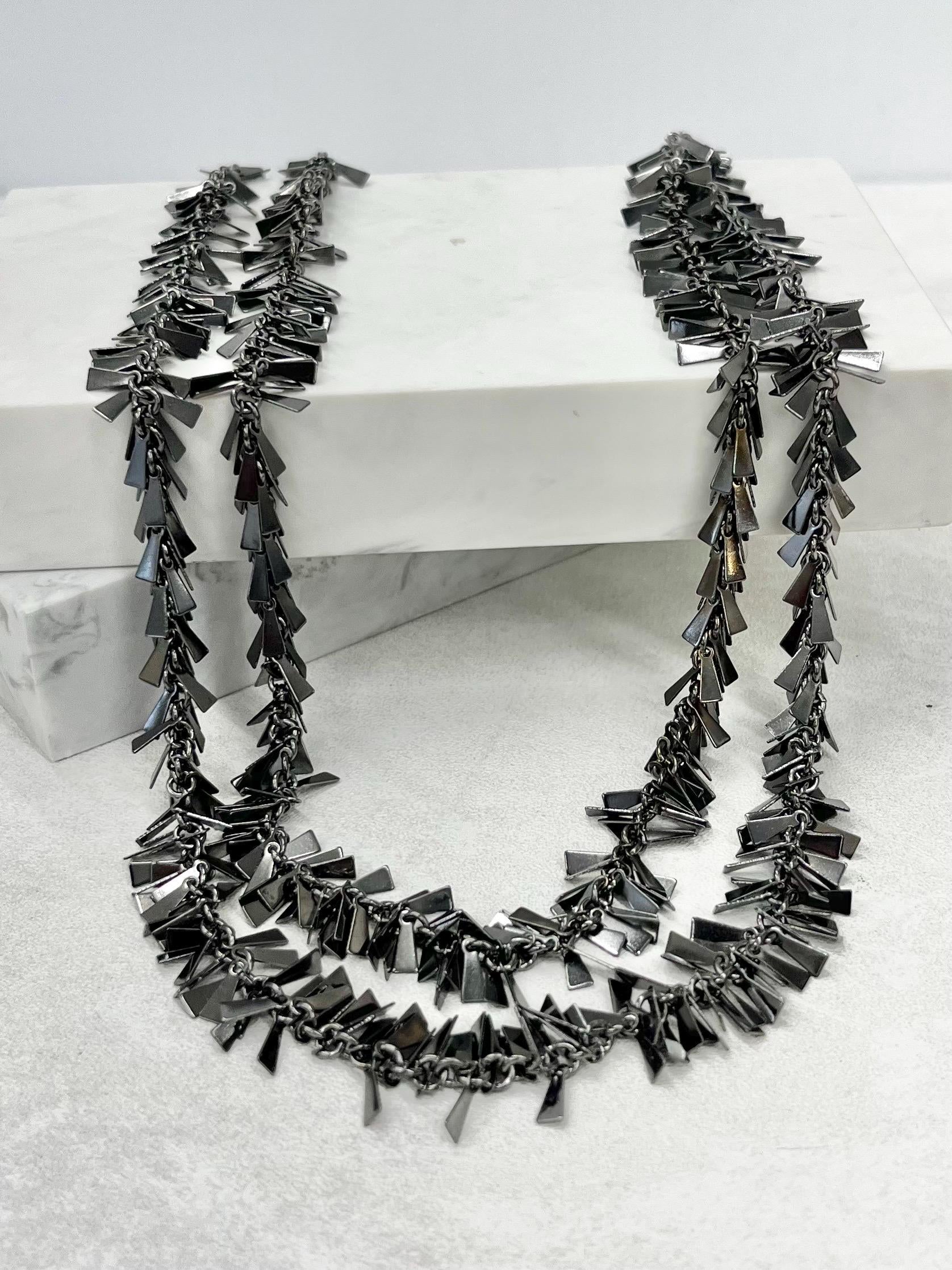 Two Strand Gun Metal Fringed Chain Necklace 22” - Can be Double Over - by Milly Oliver MillyOliverVintage