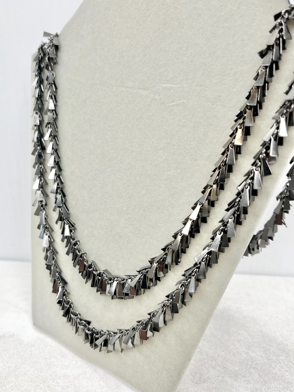 Two Strand Gun Metal Fringed Chain Necklace 22” - Can be Double Over - by Milly Oliver MillyOliverVintage