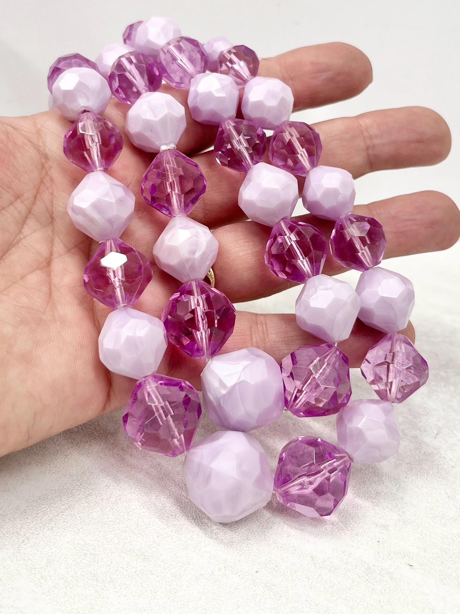 Vintage German Chunky Two Strand Lilac & Lavender Purple Acrylic Bead Necklace Statement Jewellery 16” with a 2” Extender Chain MillyOliverVintage