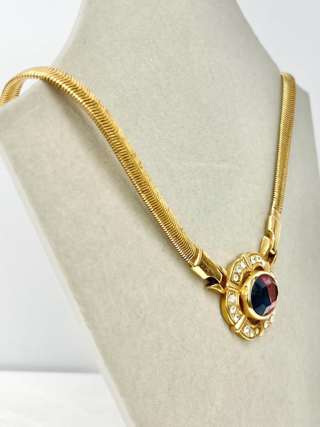 Vintage Pink & Blue Glass Stone Gold Tone Herringbone Necklace Crystals Excellent Quality Vintage Jewellery 16” Long with 2” Extender MillyOliverVintage