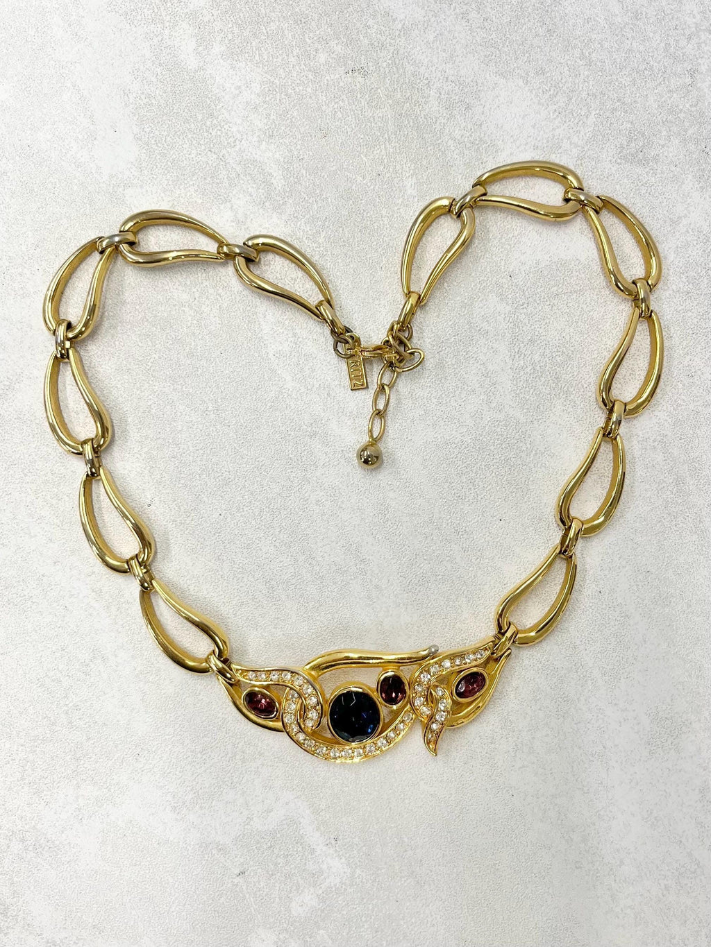 Vintage Leritz Pink & Blue Glass Stone Gold Plated Necklace Collar Excellent Quality Vintage Jewellery 16” Long with 2” Extender MillyOliverVintage