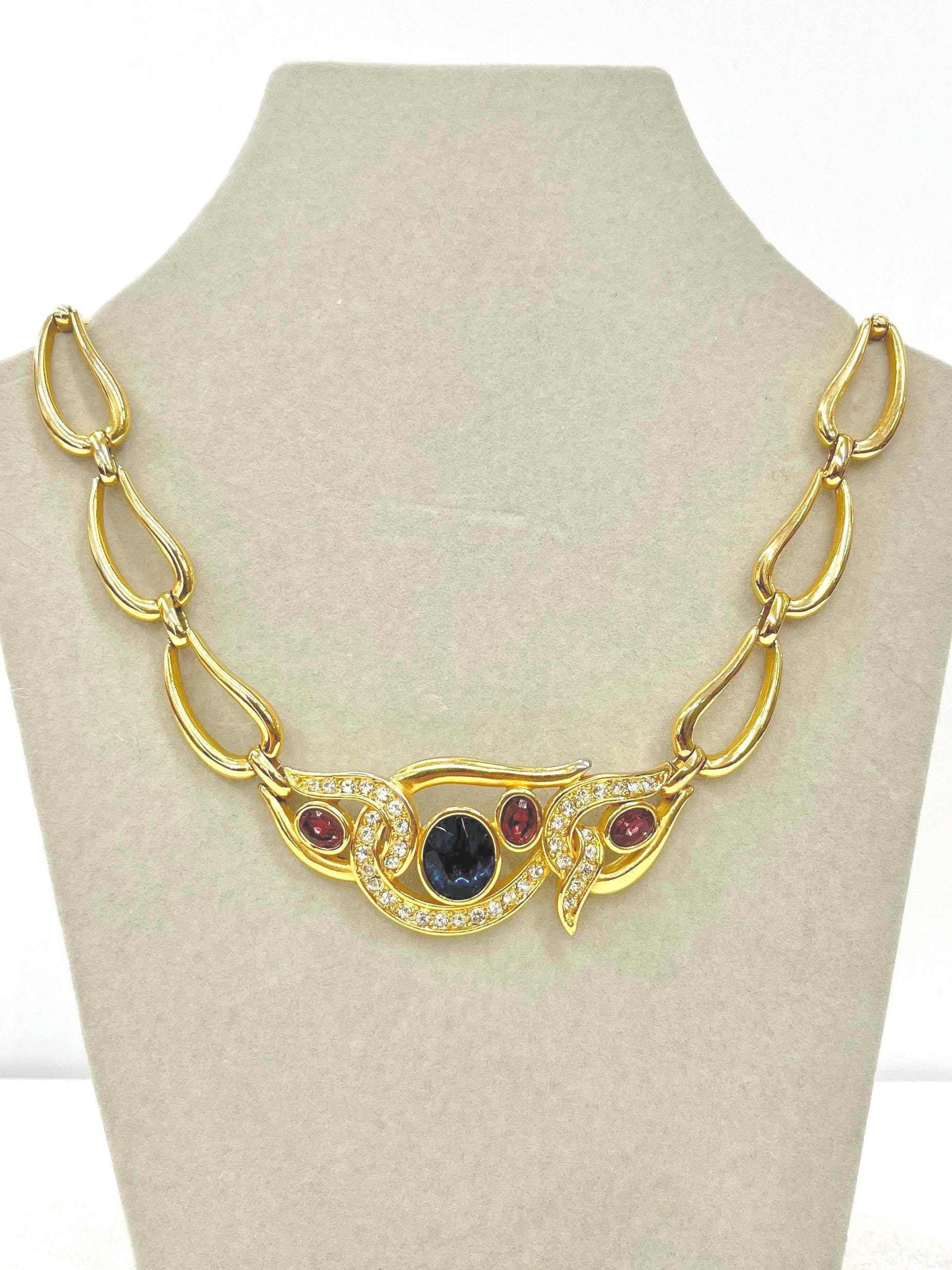Vintage Leritz Pink & Blue Glass Stone Gold Plated Necklace Collar Excellent Quality Vintage Jewellery 16” Long with 2” Extender MillyOliverVintage