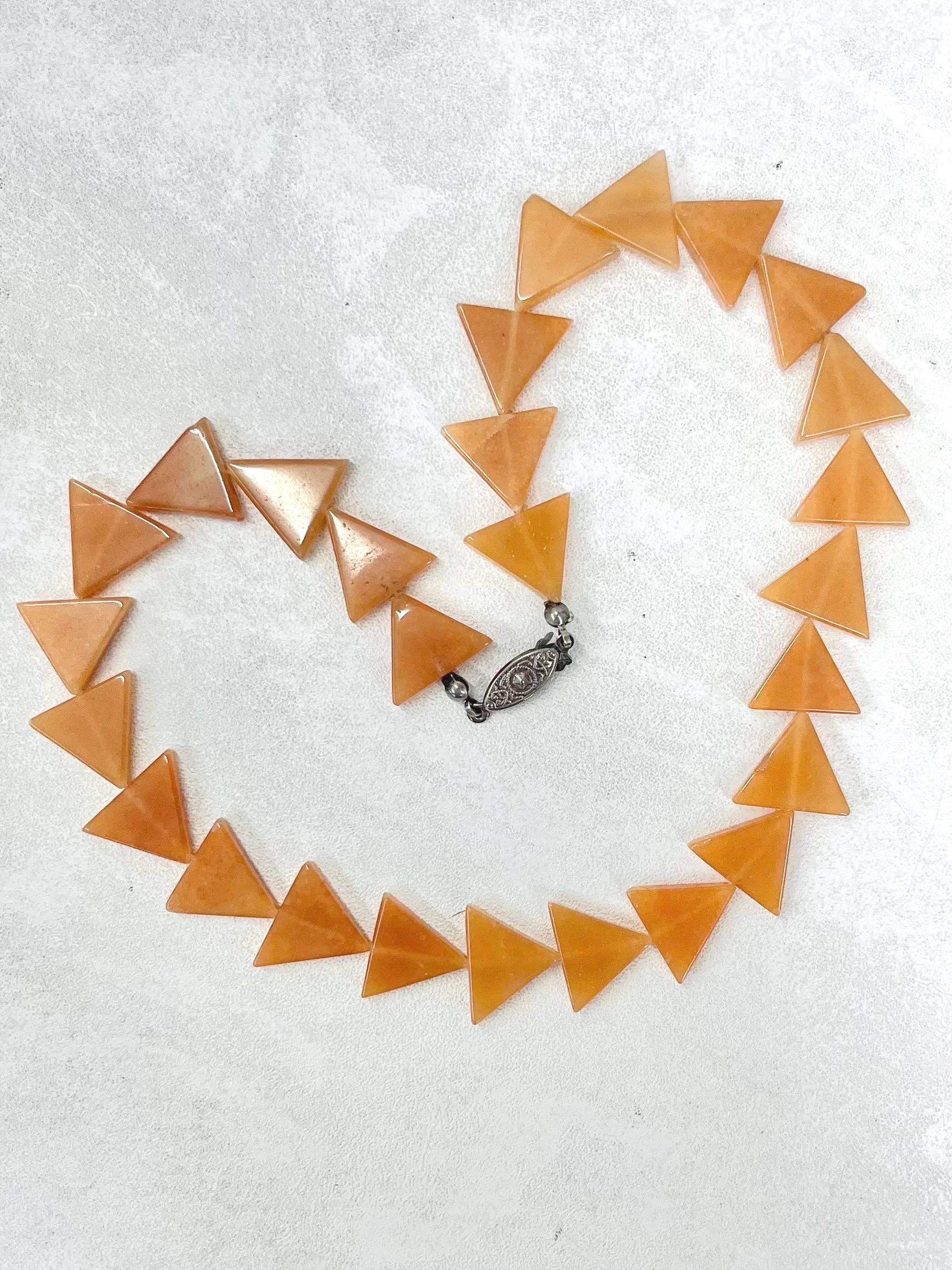Vintage Triangle Orange Aventurine Beaded Necklace Unusual Semi Precious Necklace 17” Long MillyOliverVintage