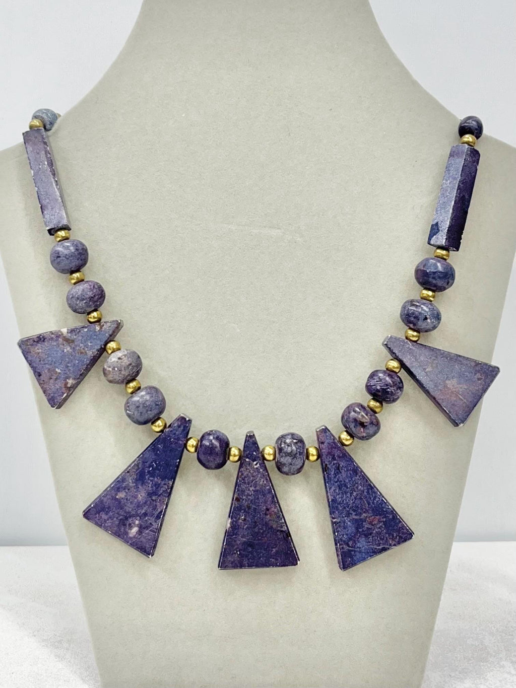 Vintage Triangle Beaded Purple Semi Precious Beaded Necklace Unusual & Unique Semi Precious Stone Necklace 18” Long MillyOliverVintage