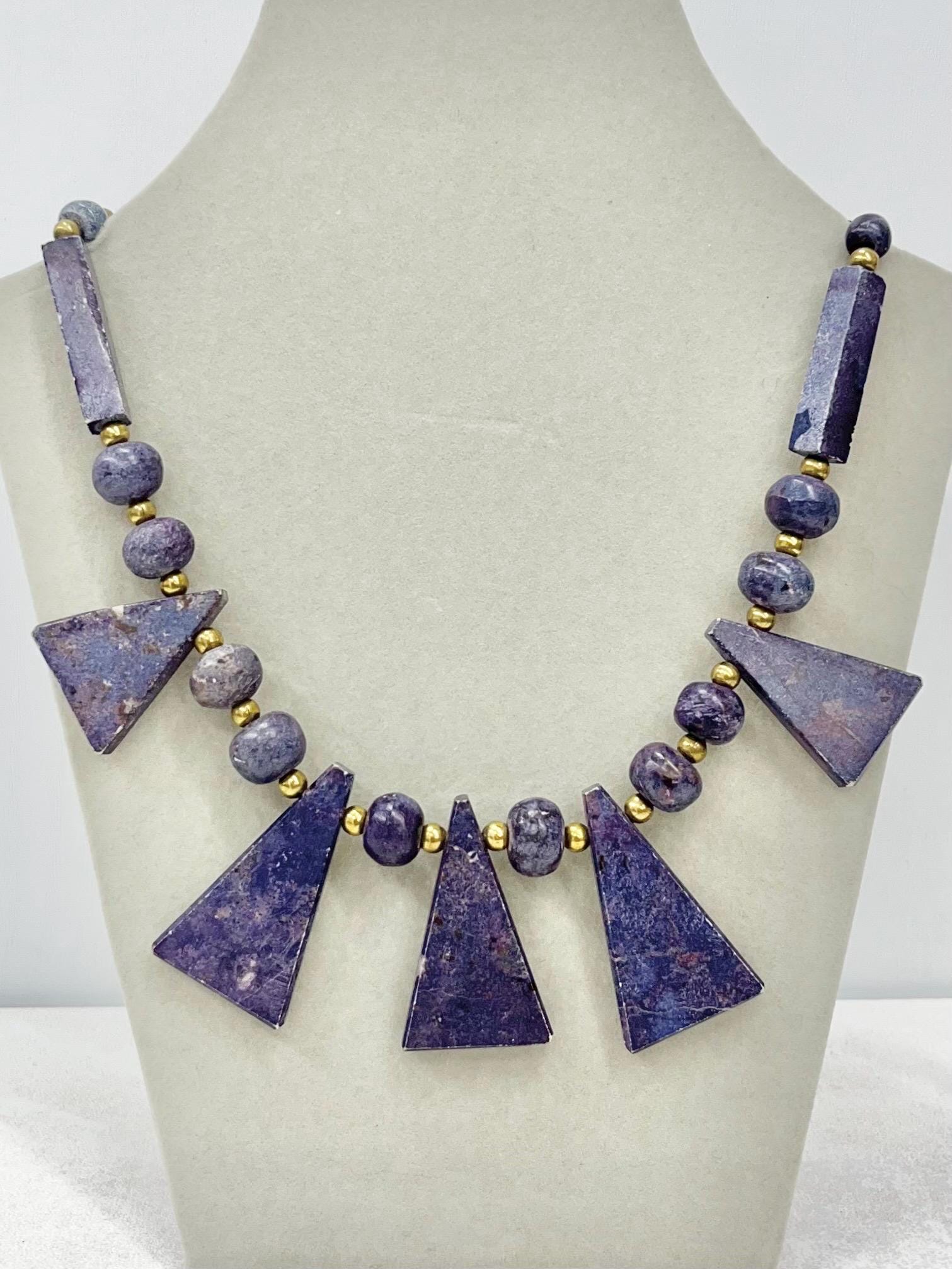 Vintage Triangle Beaded Purple Semi Precious Beaded Necklace Unusual & Unique Semi Precious Stone Necklace 18” Long MillyOliverVintage
