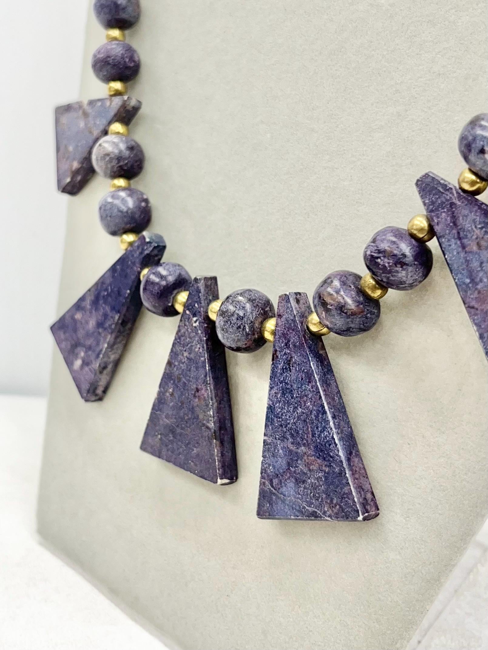 Vintage Triangle Beaded Purple Semi Precious Beaded Necklace Unusual & Unique Semi Precious Stone Necklace 18” Long MillyOliverVintage