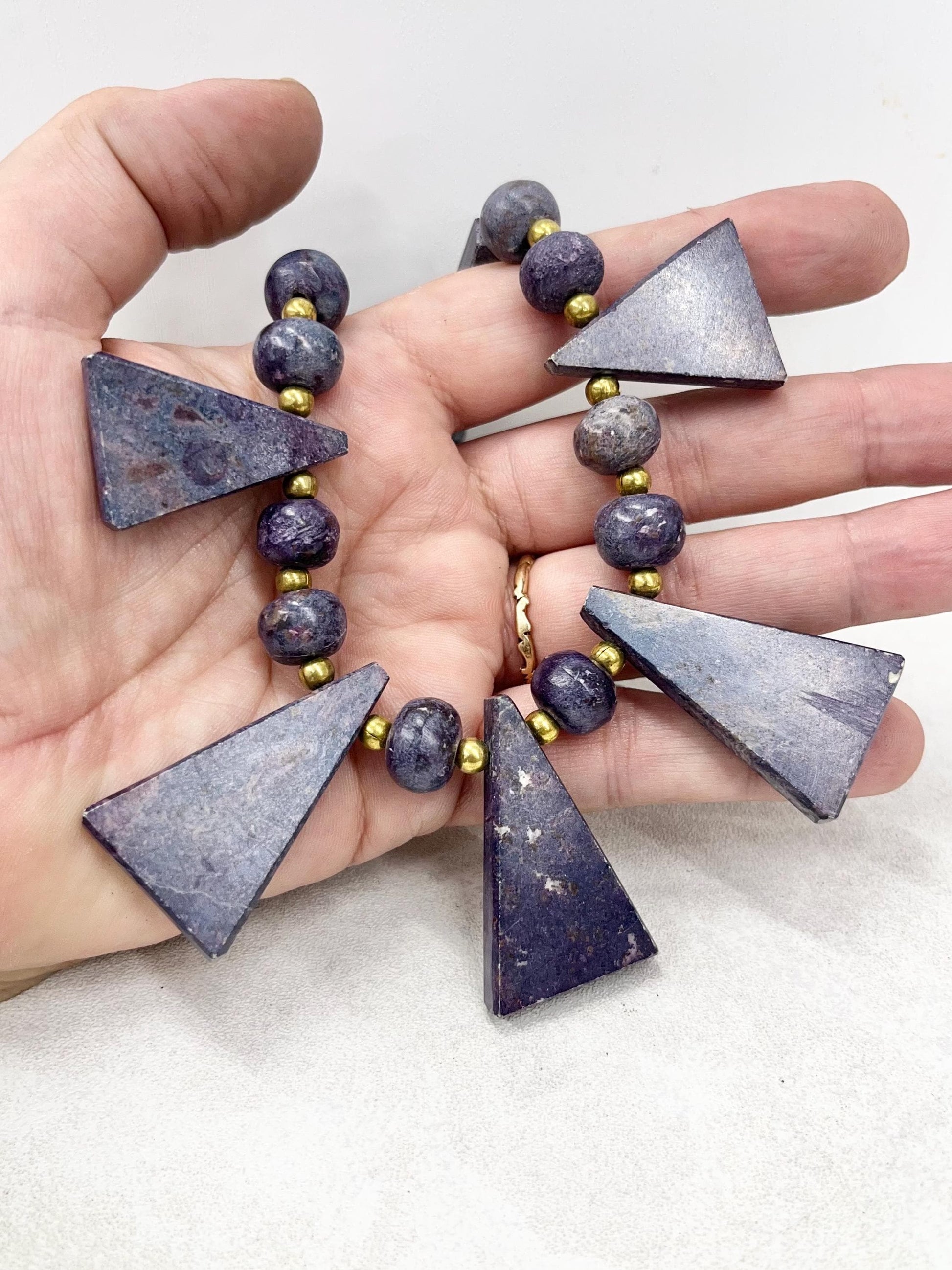 Vintage Triangle Beaded Purple Semi Precious Beaded Necklace Unusual & Unique Semi Precious Stone Necklace 18” Long MillyOliverVintage