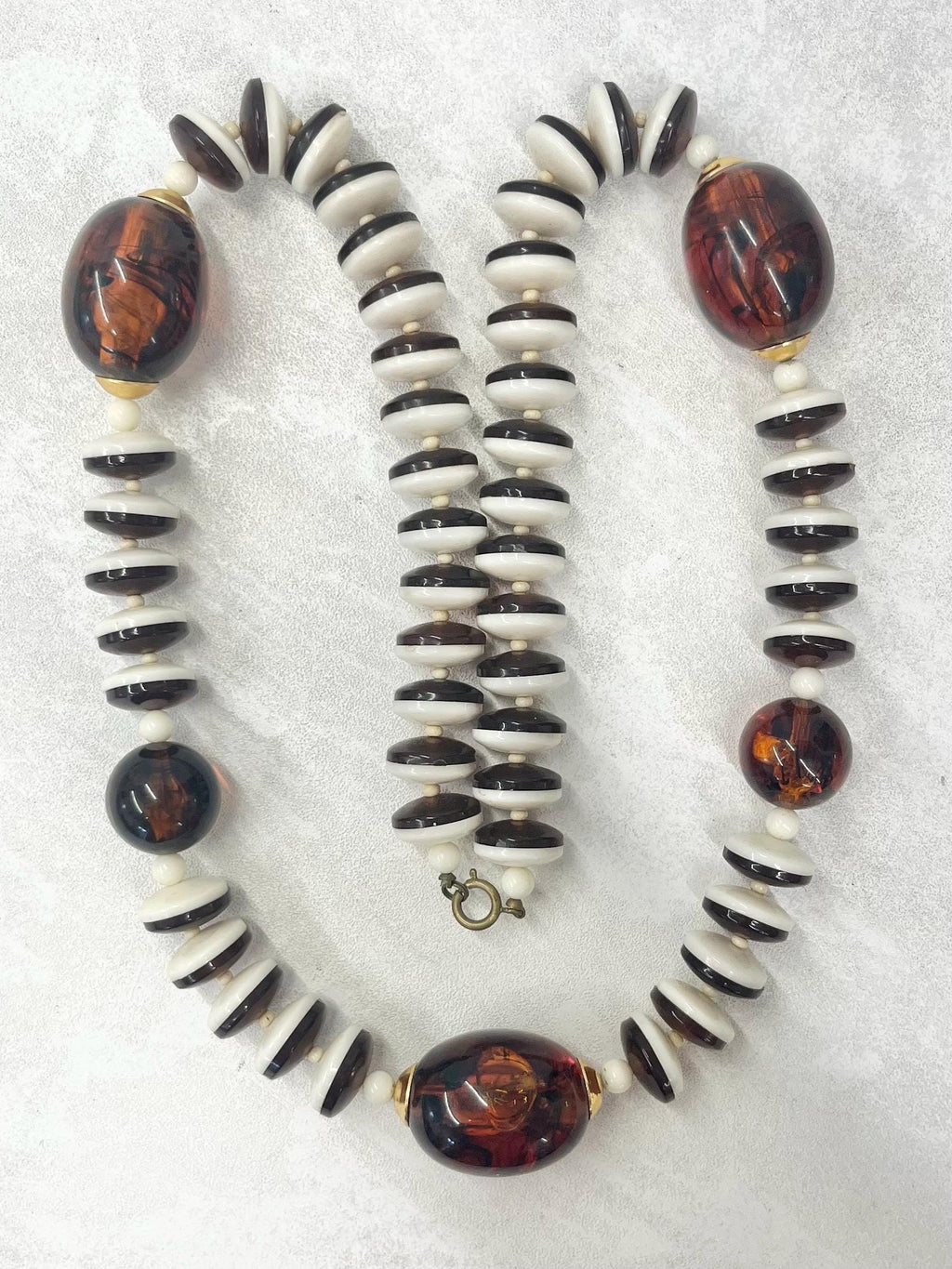 Vintage 1970’s - 1980’s Chunky Brown & Cream Acrylic Bead Necklace 29” Long MillyOliverVintage