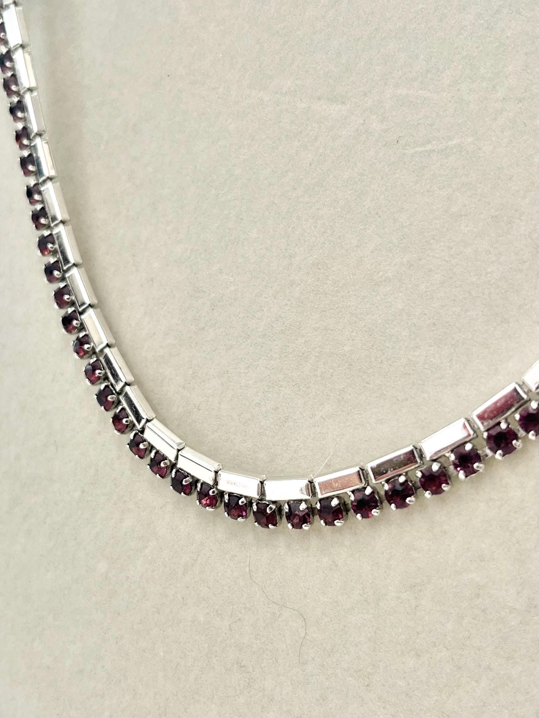 Vintage Silver Tone Amethyst Diamante Crystal Collar Necklace 1960’s Beautiful Sparkles 16” Long with a 2” Extender Chain MillyOliverVintage