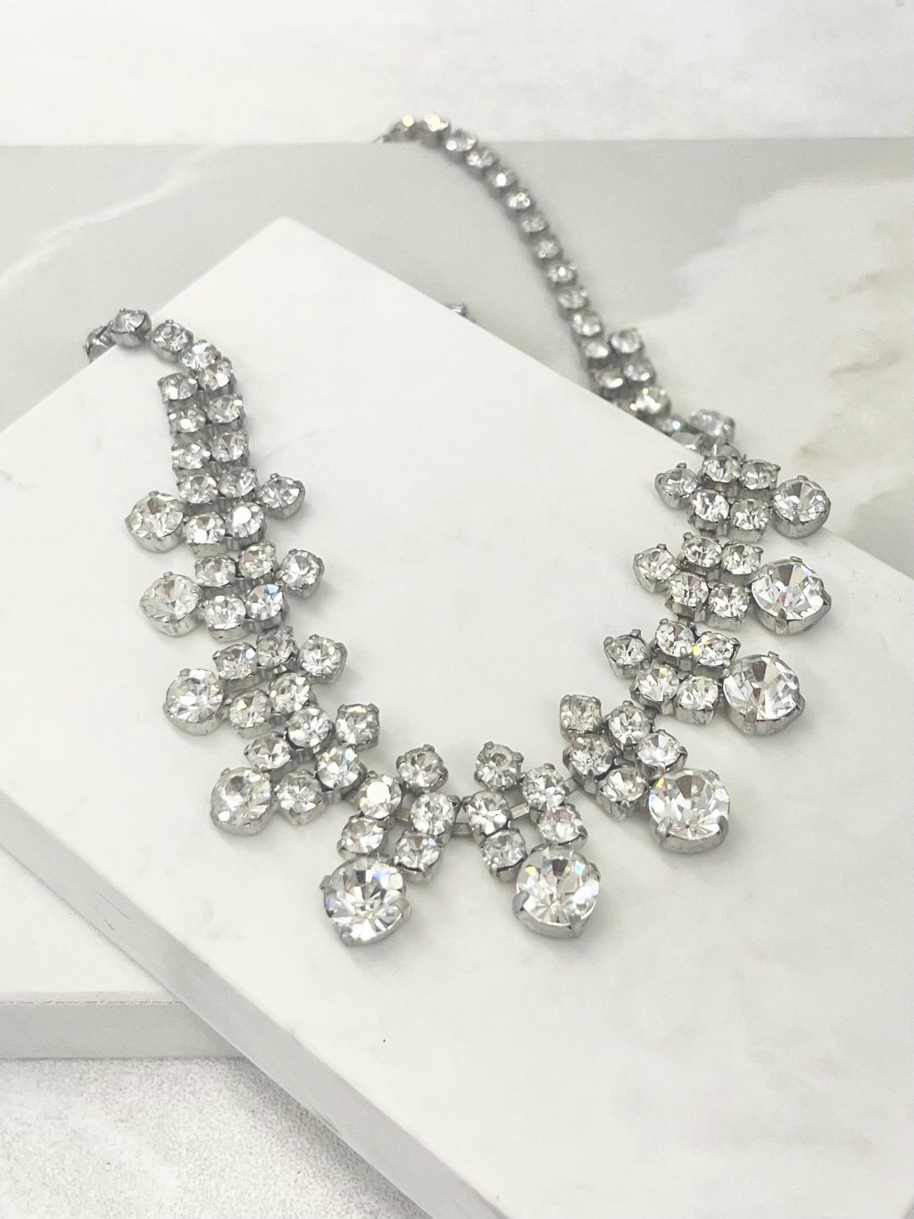 Vintage Silver Tone Clear Crystal Diamante Droplet Necklace 1960’s Beautifully Sparkling MillyOliverVintage