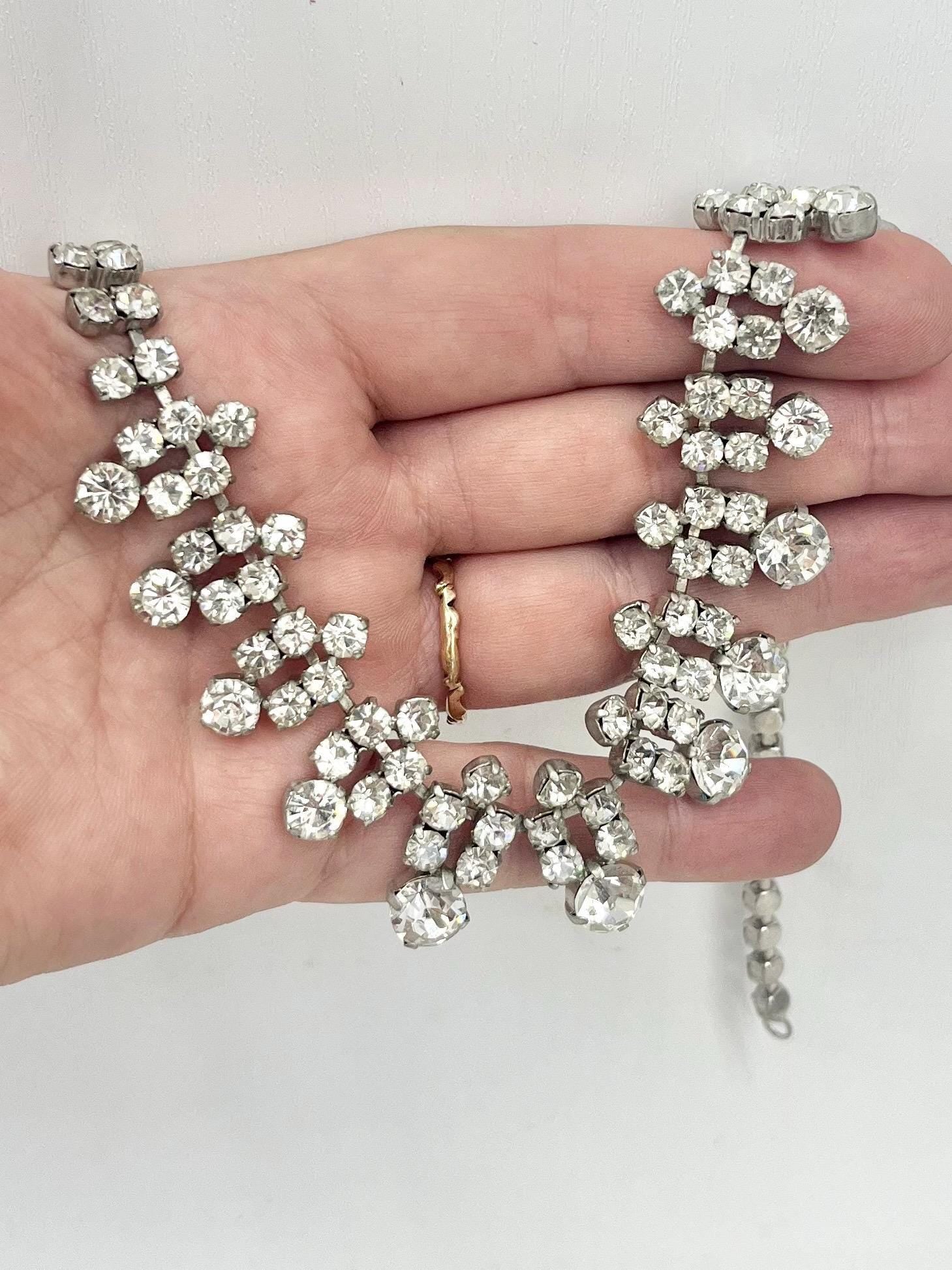 Vintage Silver Tone Clear Crystal Diamante Droplet Necklace 1960’s Beautifully Sparkling MillyOliverVintage