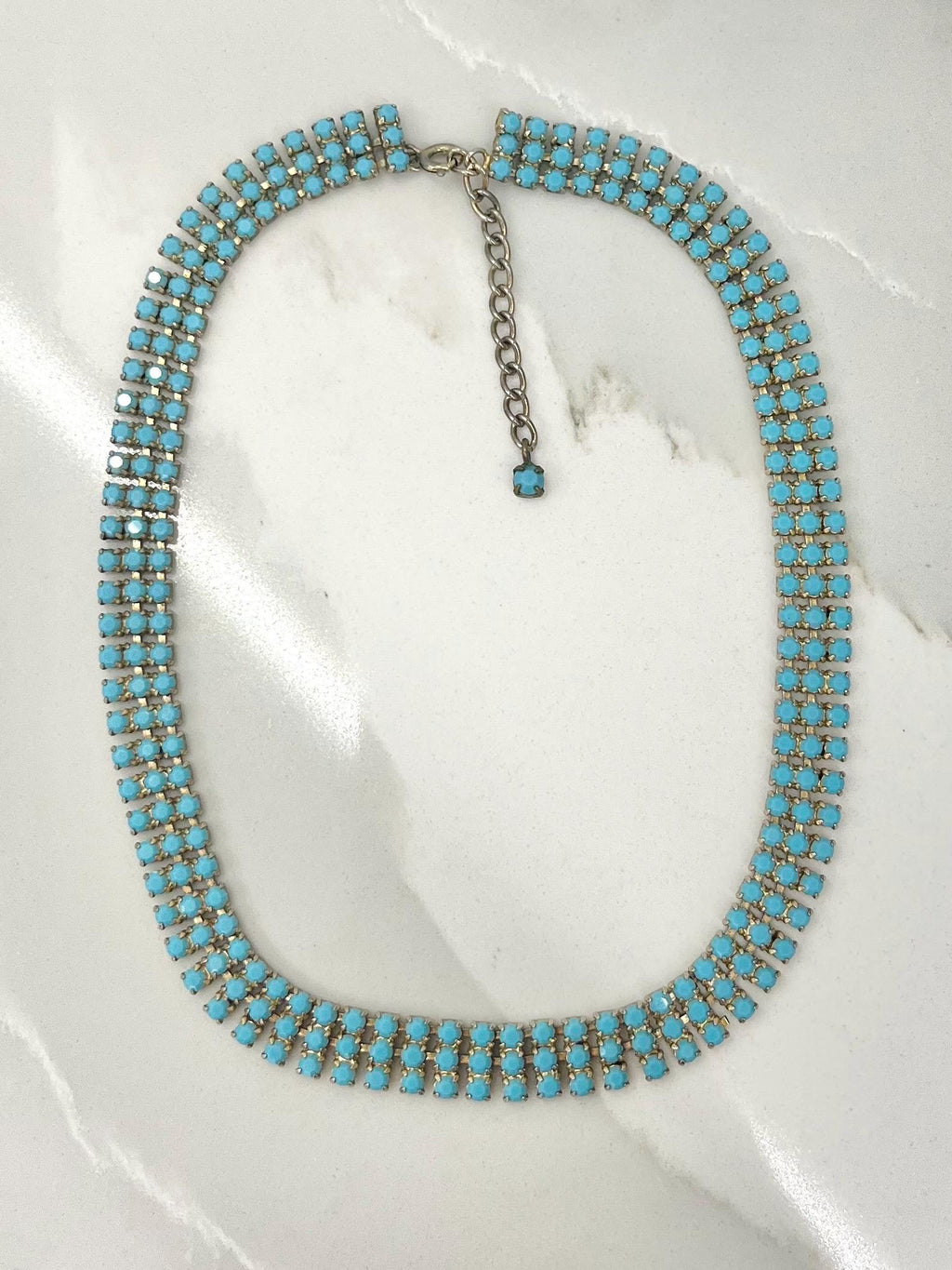 Vintage 1960’s - 1970’s Gold Tone Turquoise Diamante Crystal Cleopatra Style Necklace MillyOliverVintage