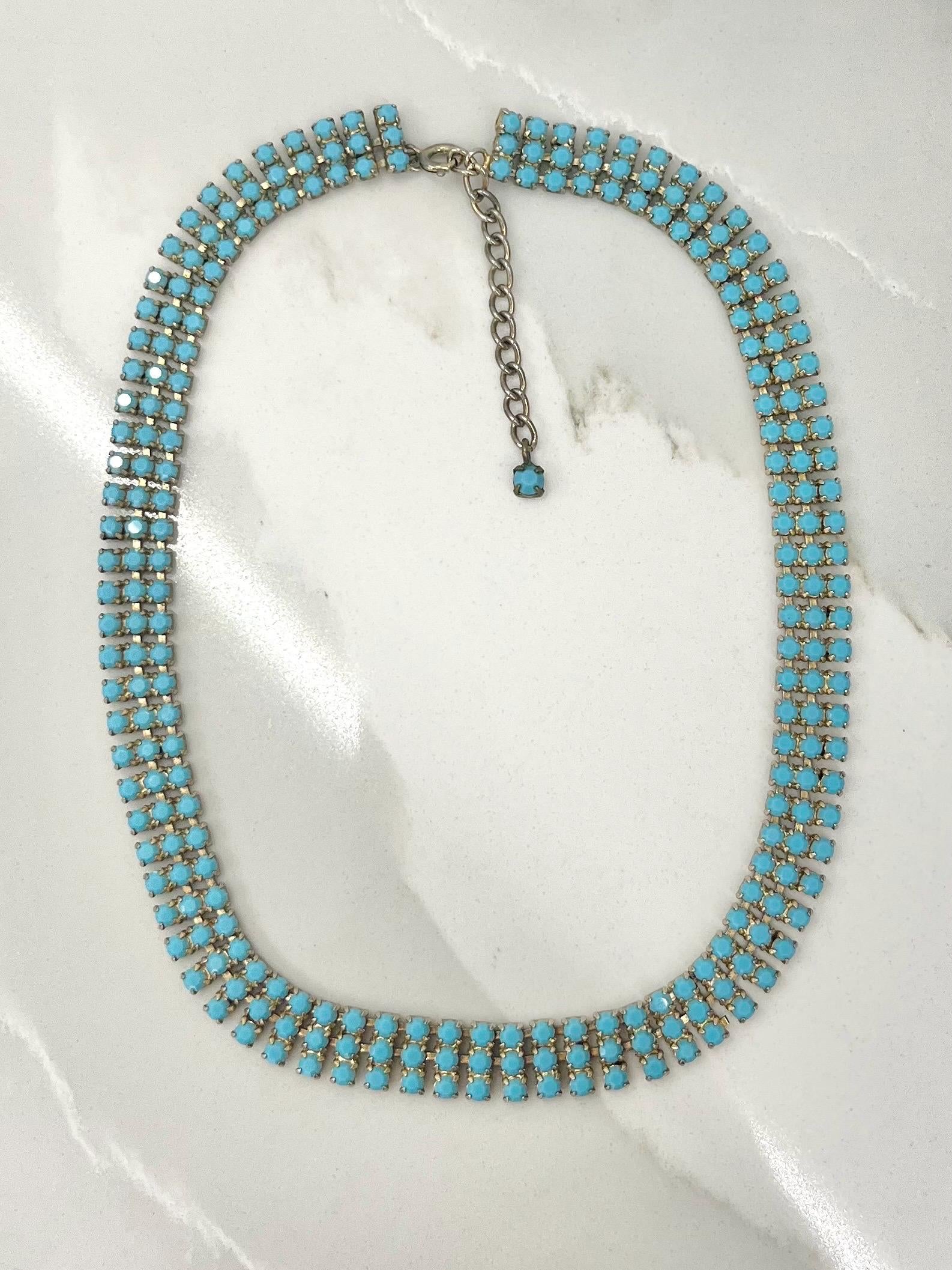 Vintage 1960’s - 1970’s Gold Tone Turquoise Diamante Crystal Cleopatra Style Necklace MillyOliverVintage