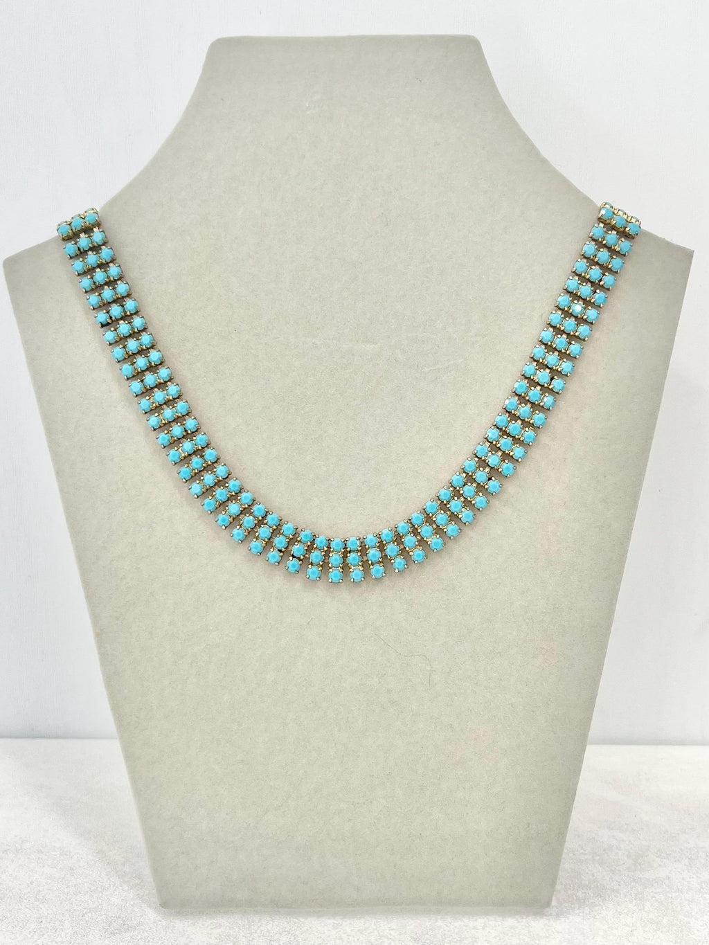 Vintage 1960’s - 1970’s Gold Tone Turquoise Diamante Crystal Cleopatra Style Necklace MillyOliverVintage