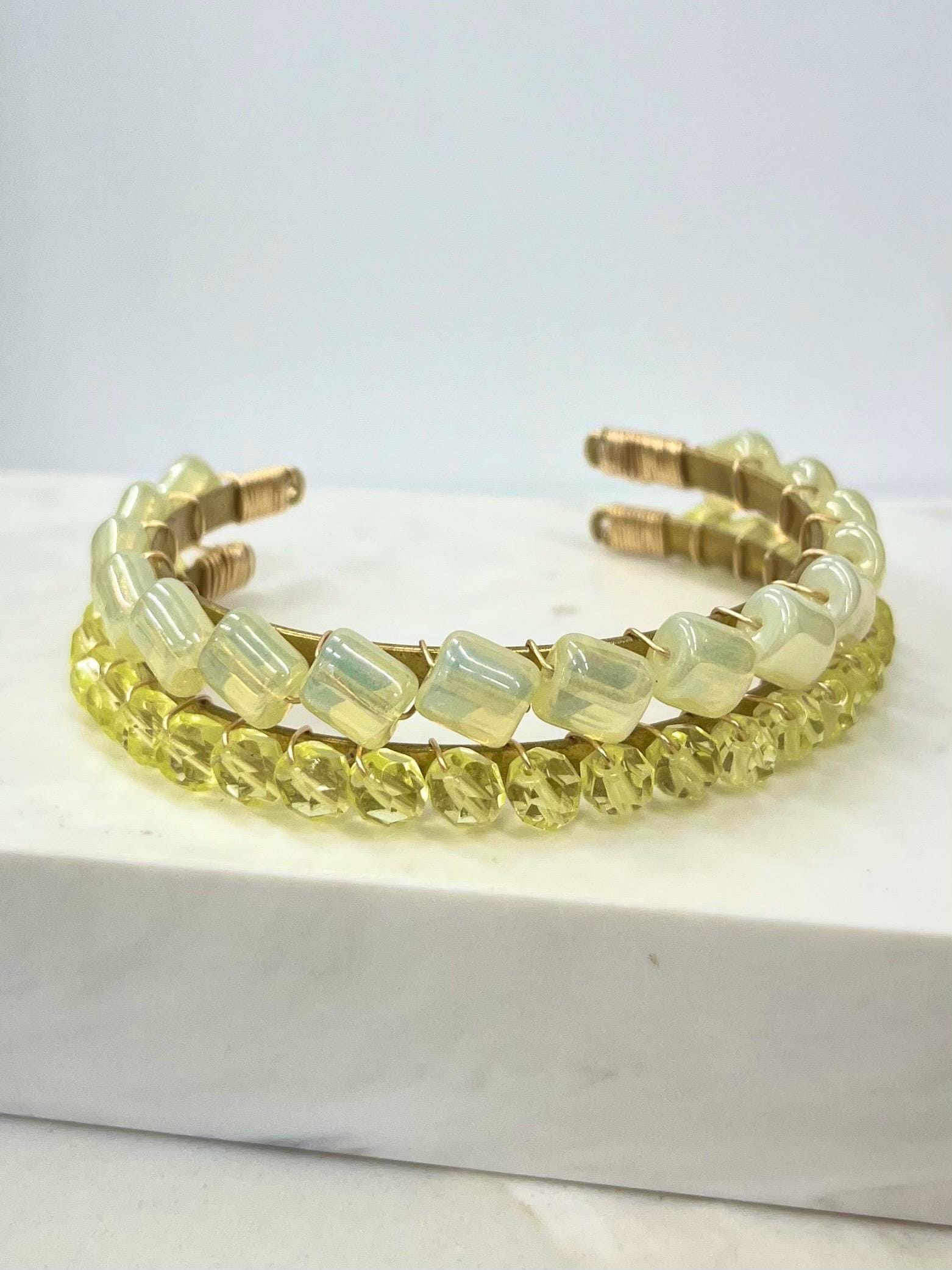 Uranium Glass Bead Bangle Duo UV Reactive Glowing Jewellery - by Milly Oliver MillyOliverVintage