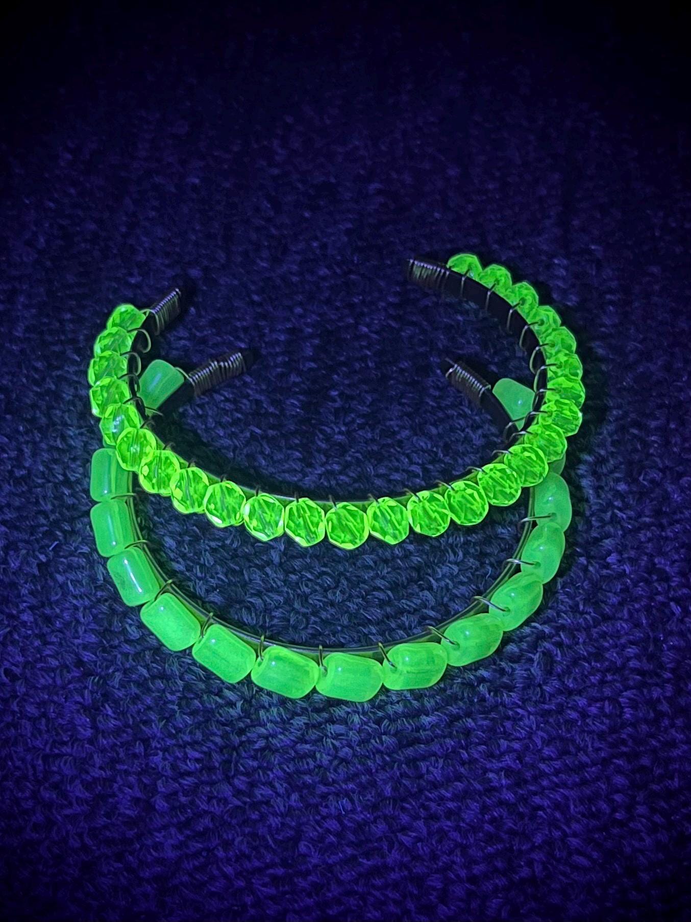 Uranium Glass Bead Bangle Duo UV Reactive Glowing Jewellery - by Milly Oliver MillyOliverVintage