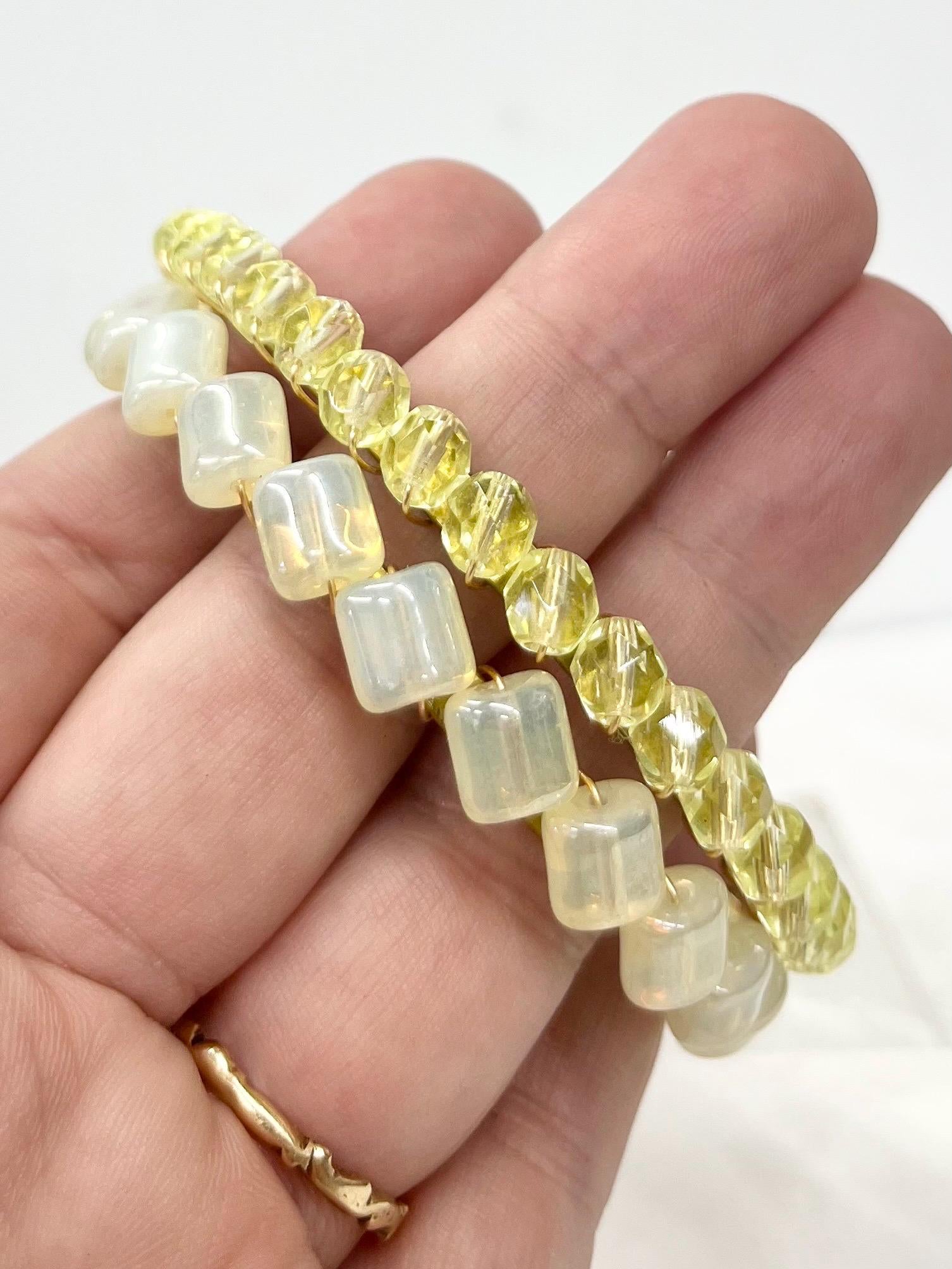 Uranium Glass Bead Bangle Duo UV Reactive Glowing Jewellery - by Milly Oliver MillyOliverVintage