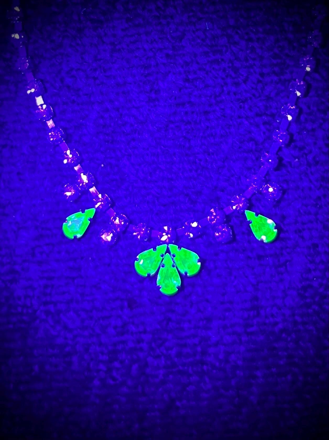 Vintage Diamante Crystal Necklace: Peridot Green Droplet, 1960s Silver Tone MillyOliverVintage