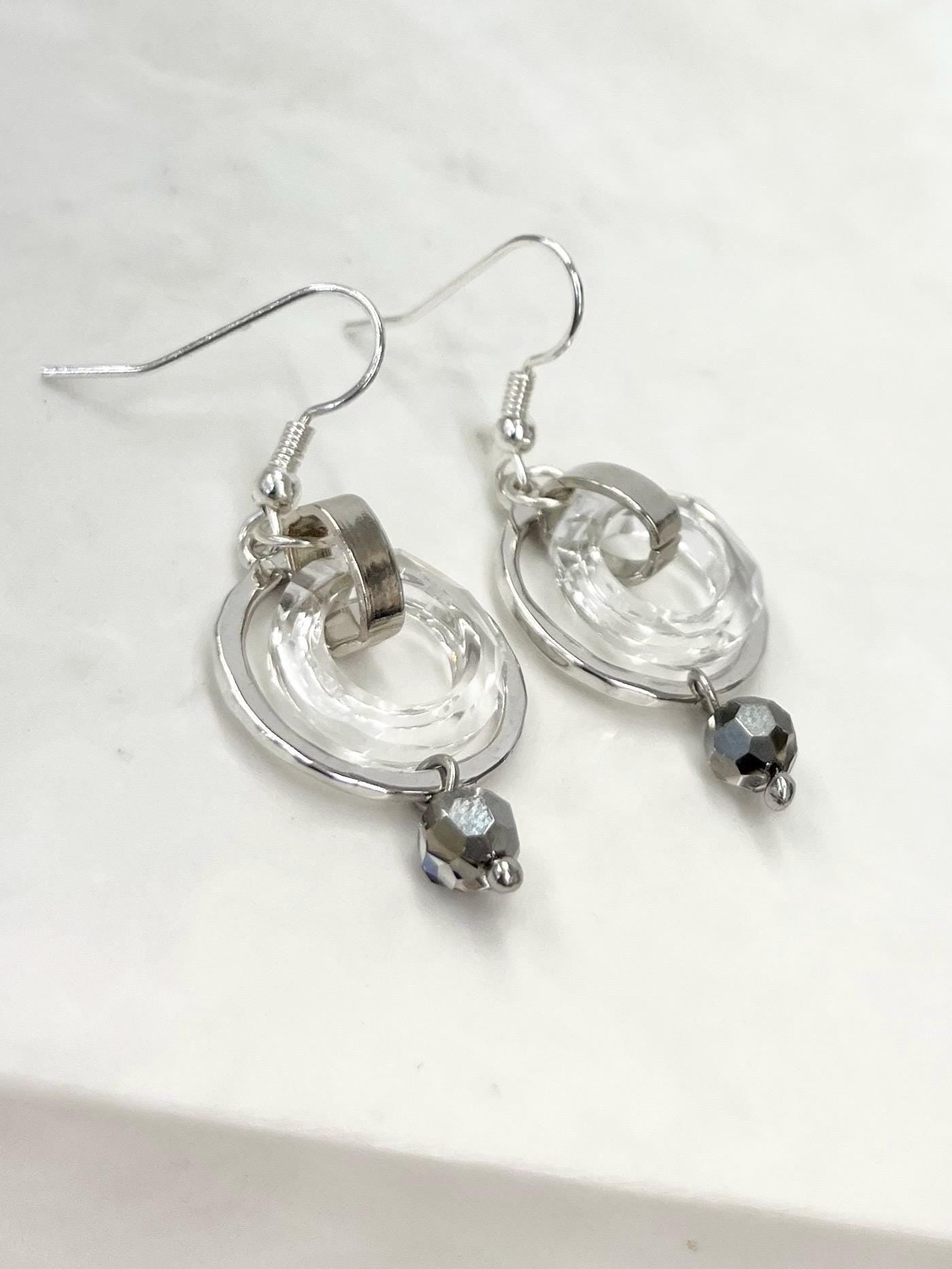 Swarovski Crystal Circle & Silver Plate Earrings - for Pierced Ears - by Milly Oliver MillyOliverVintage