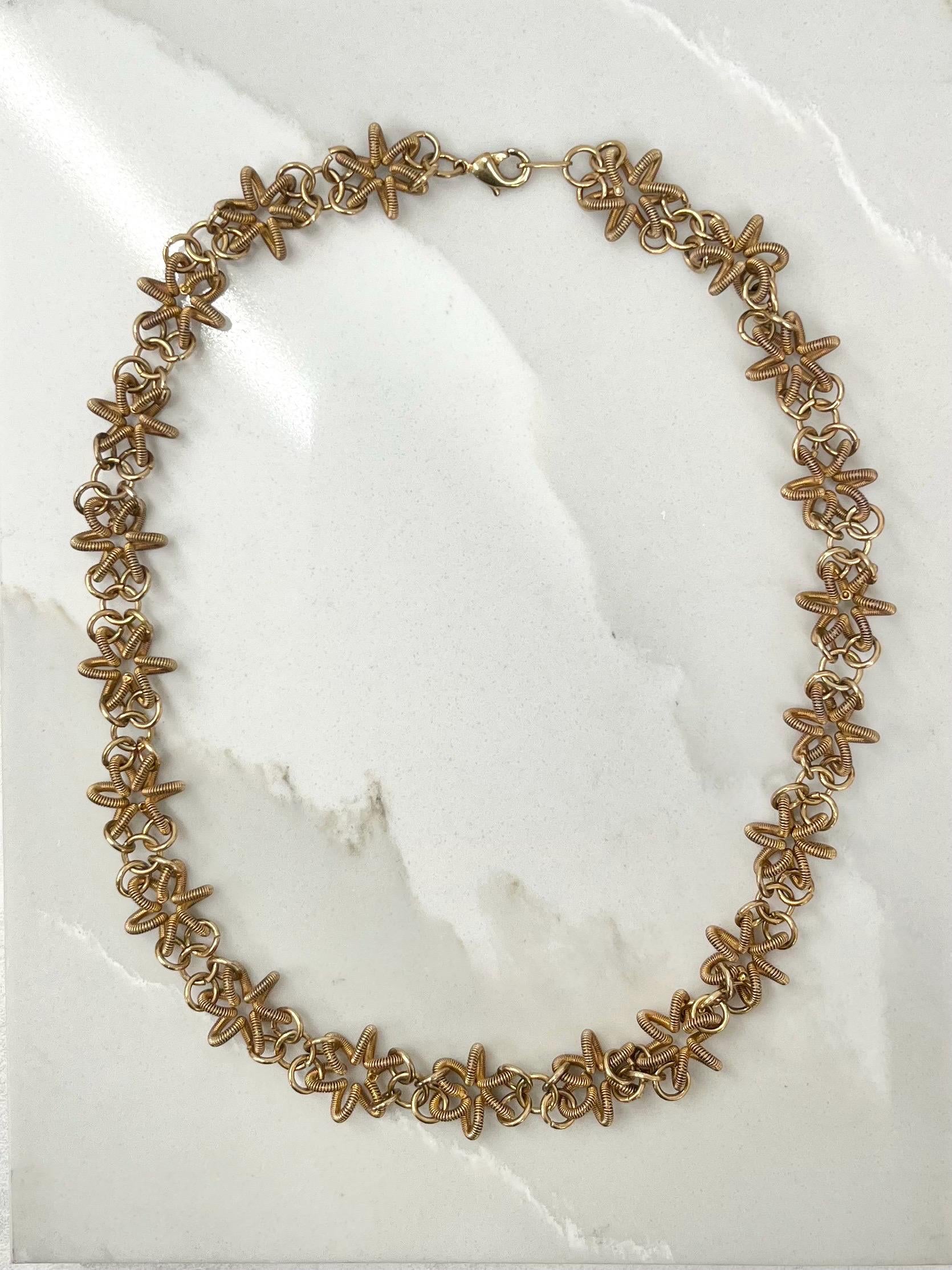 Handmade 16.5” Unusual Gold Tone Coiled Flower Link Chain Necklace MillyOliverVintage