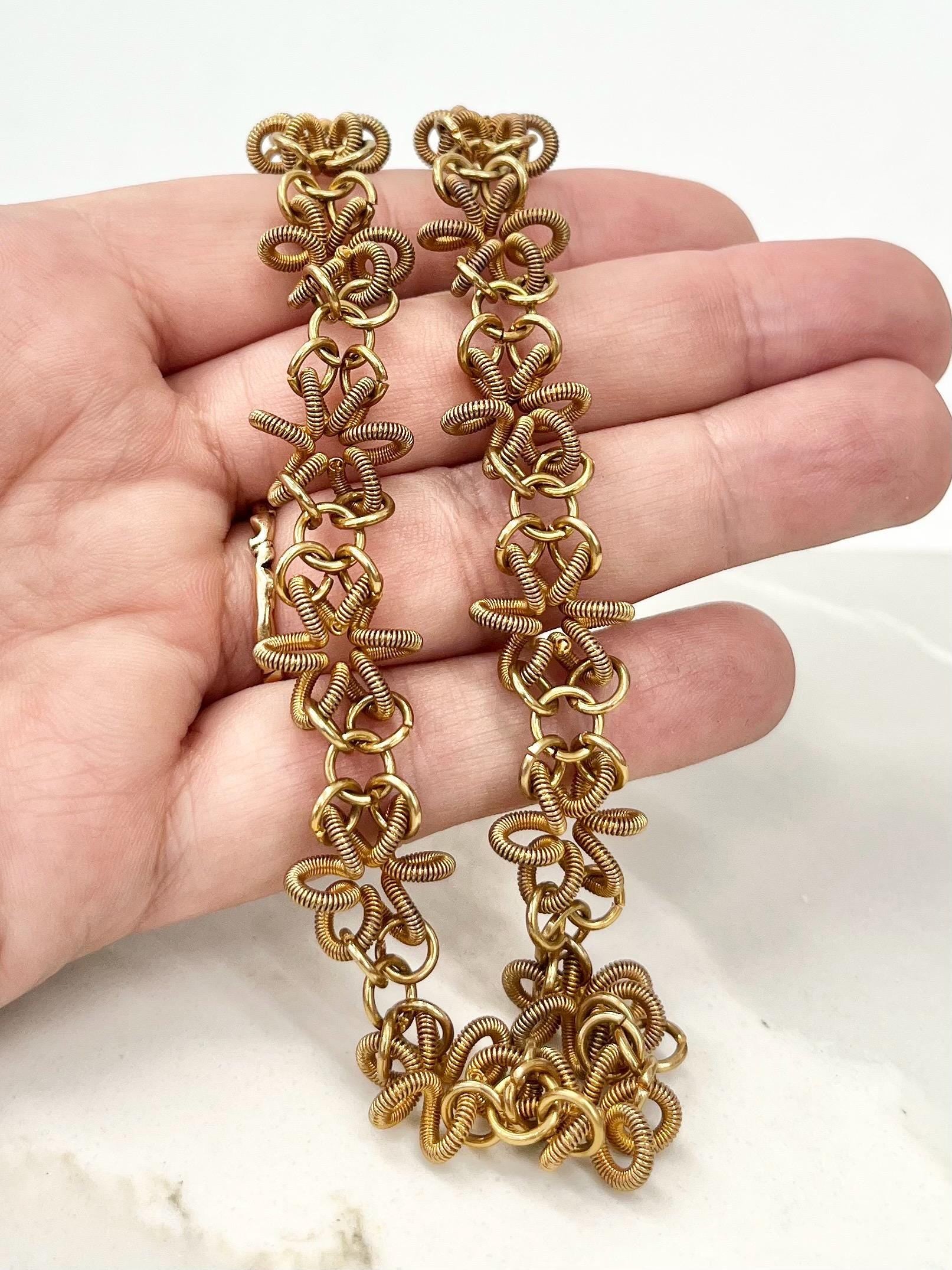 Handmade 16.5” Unusual Gold Tone Coiled Flower Link Chain Necklace MillyOliverVintage