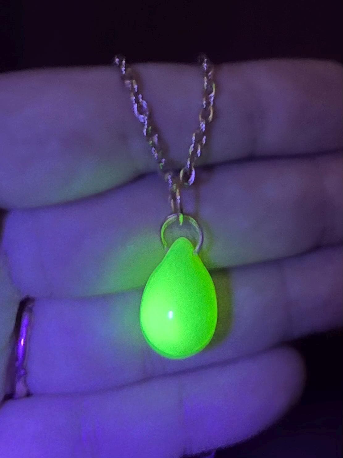Large Semi Precious Teardrop Pendant and Chain with a Vintage Czech Uranium Glass Pendant UV Reactive Glow 16” Gold Plated Chain MillyOliverVintage