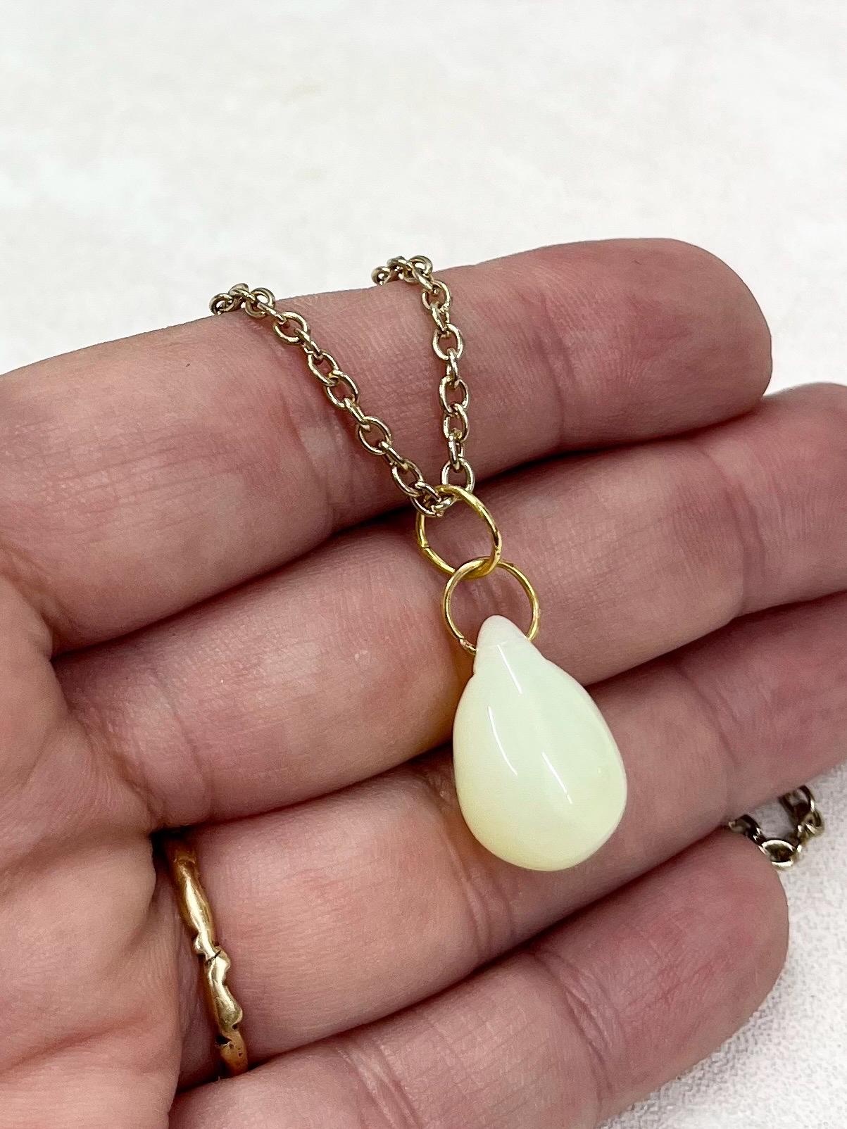 Large Semi Precious Teardrop Pendant and Chain with a Vintage Czech Uranium Glass Pendant UV Reactive Glow 16” Gold Plated Chain MillyOliverVintage